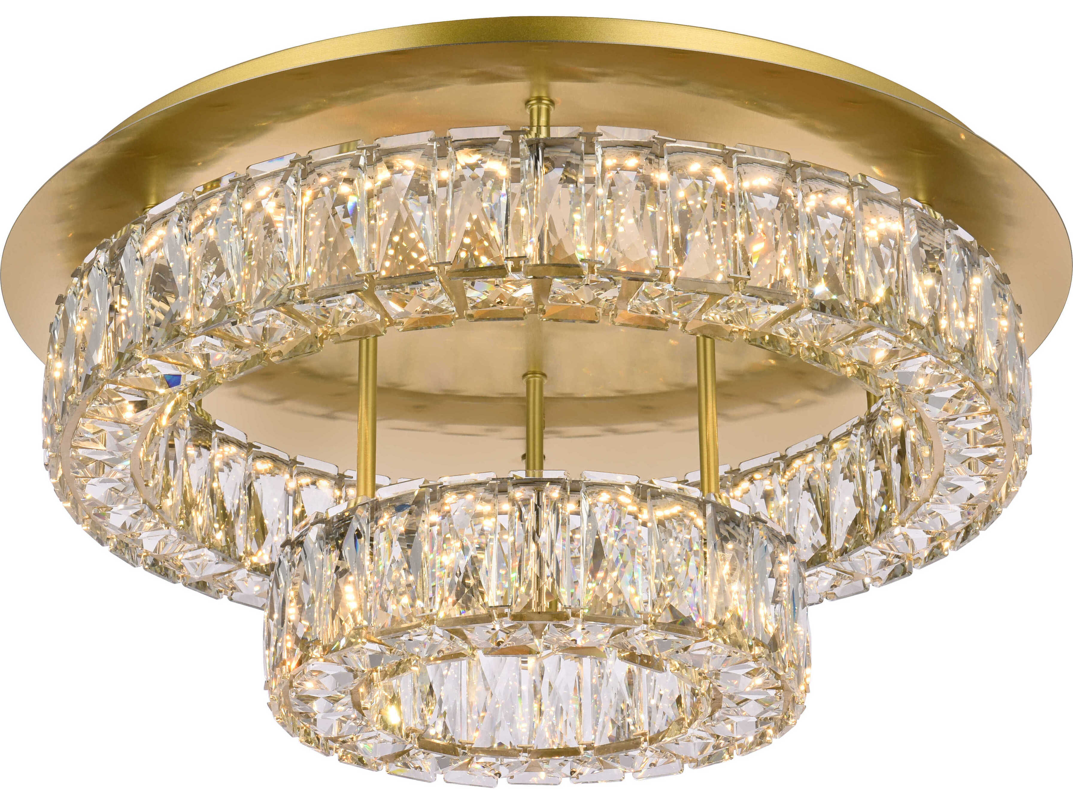 Elegant Lighting Monroe 2-Light Gold Crystal LED Drum Tiered Flush Mount