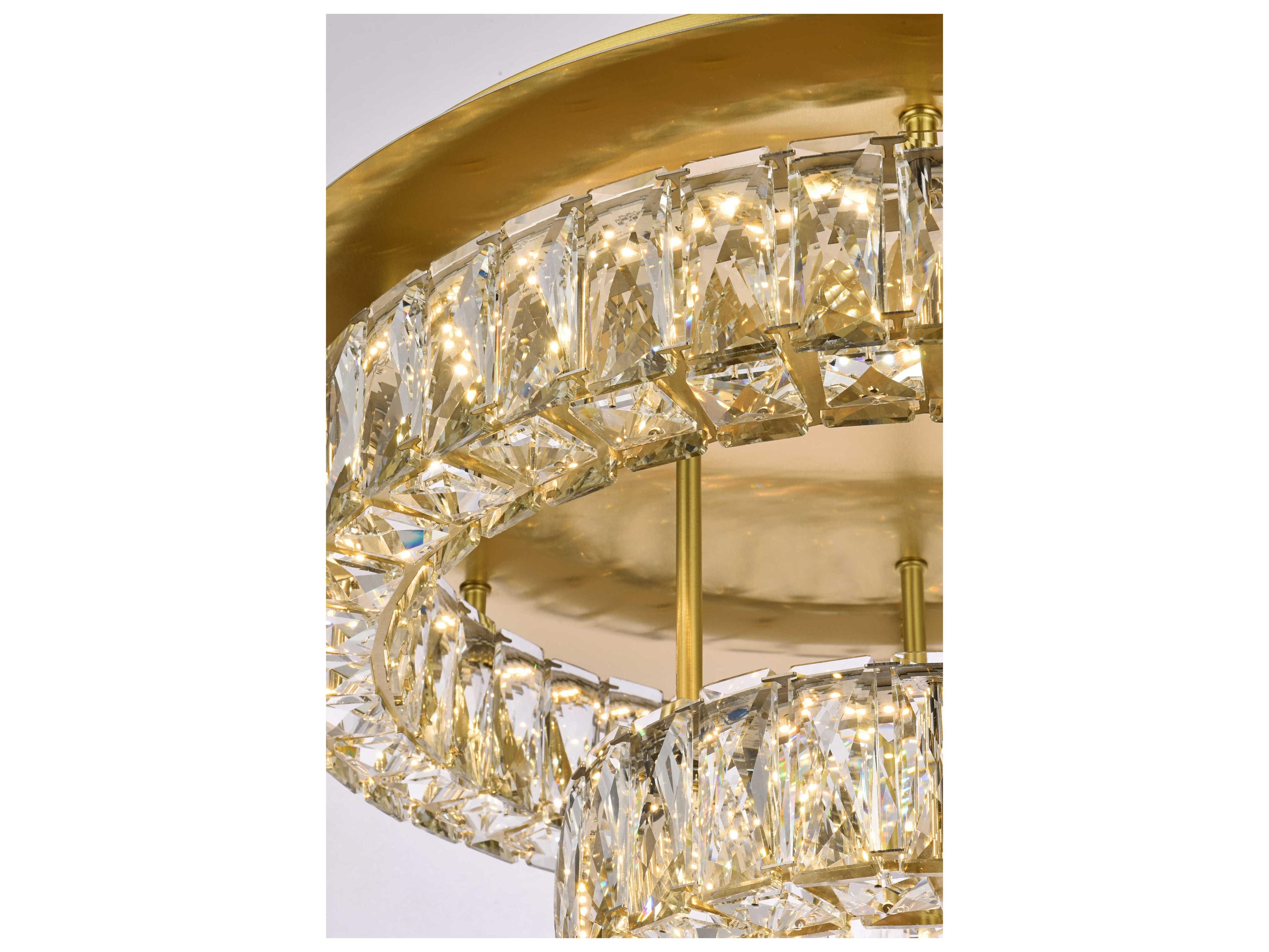 Elegant Lighting Monroe 2-Light Gold Crystal LED Drum Tiered Flush Mount