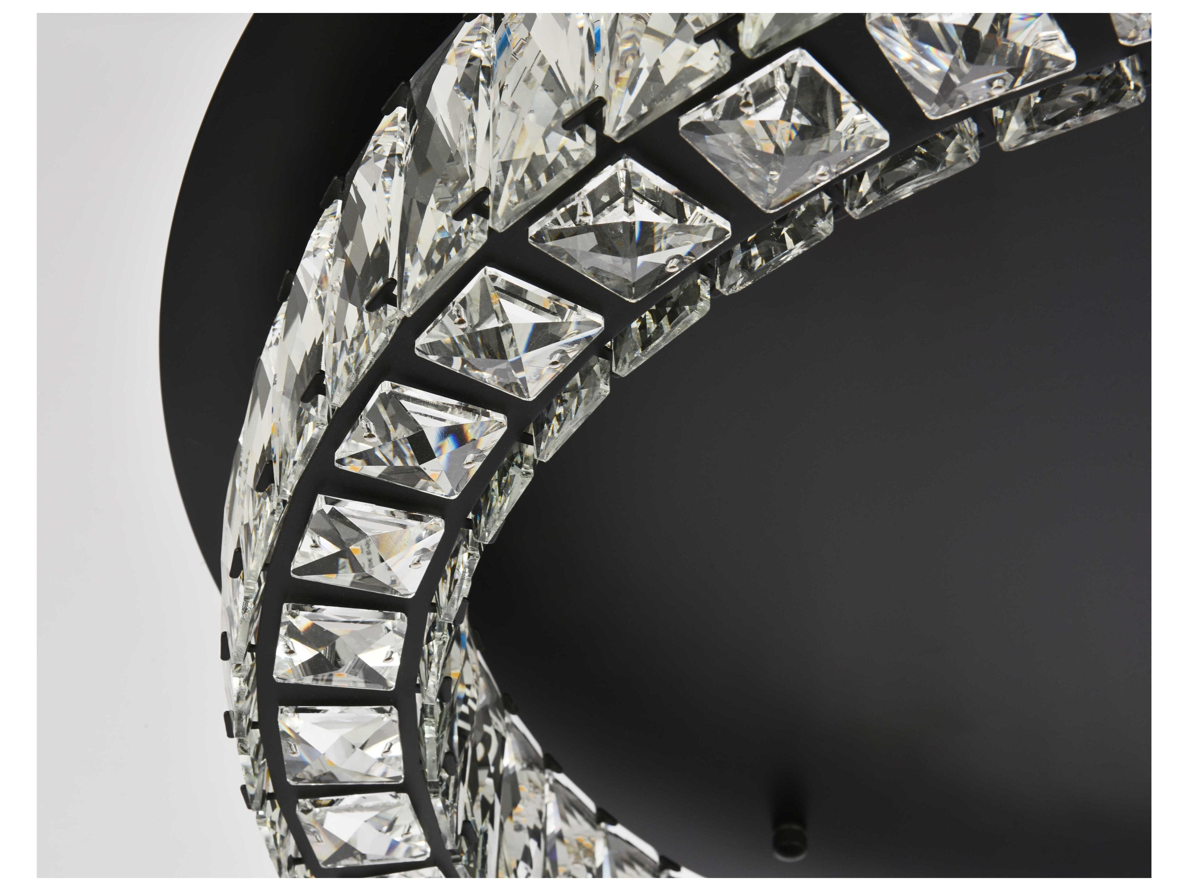 Elegant Lighting Monroe 1-Light Black Crystal LED Drum Flush Mount