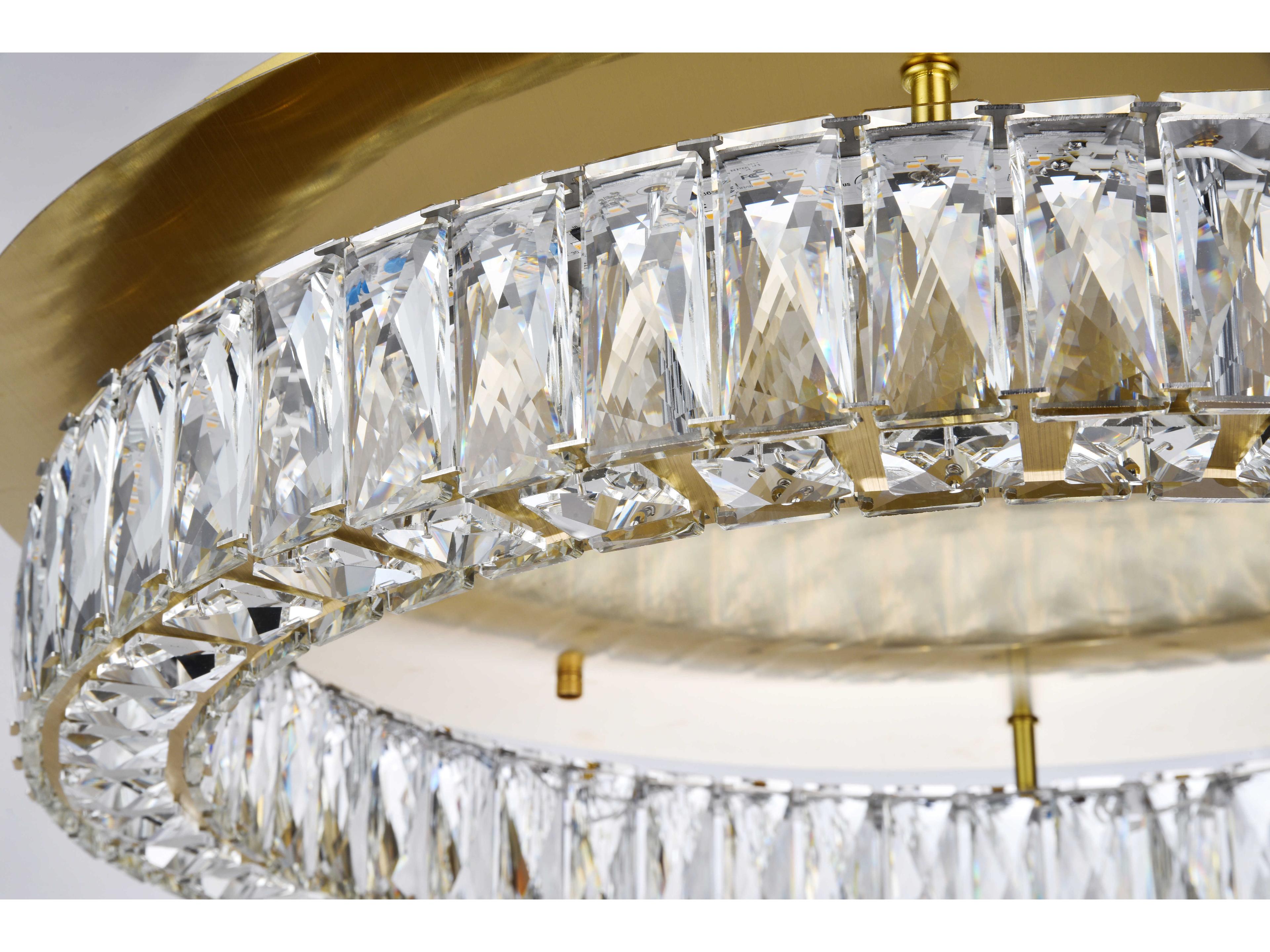 Elegant Lighting Monroe Gold Clear Crystal LED Drum Flush Mount
