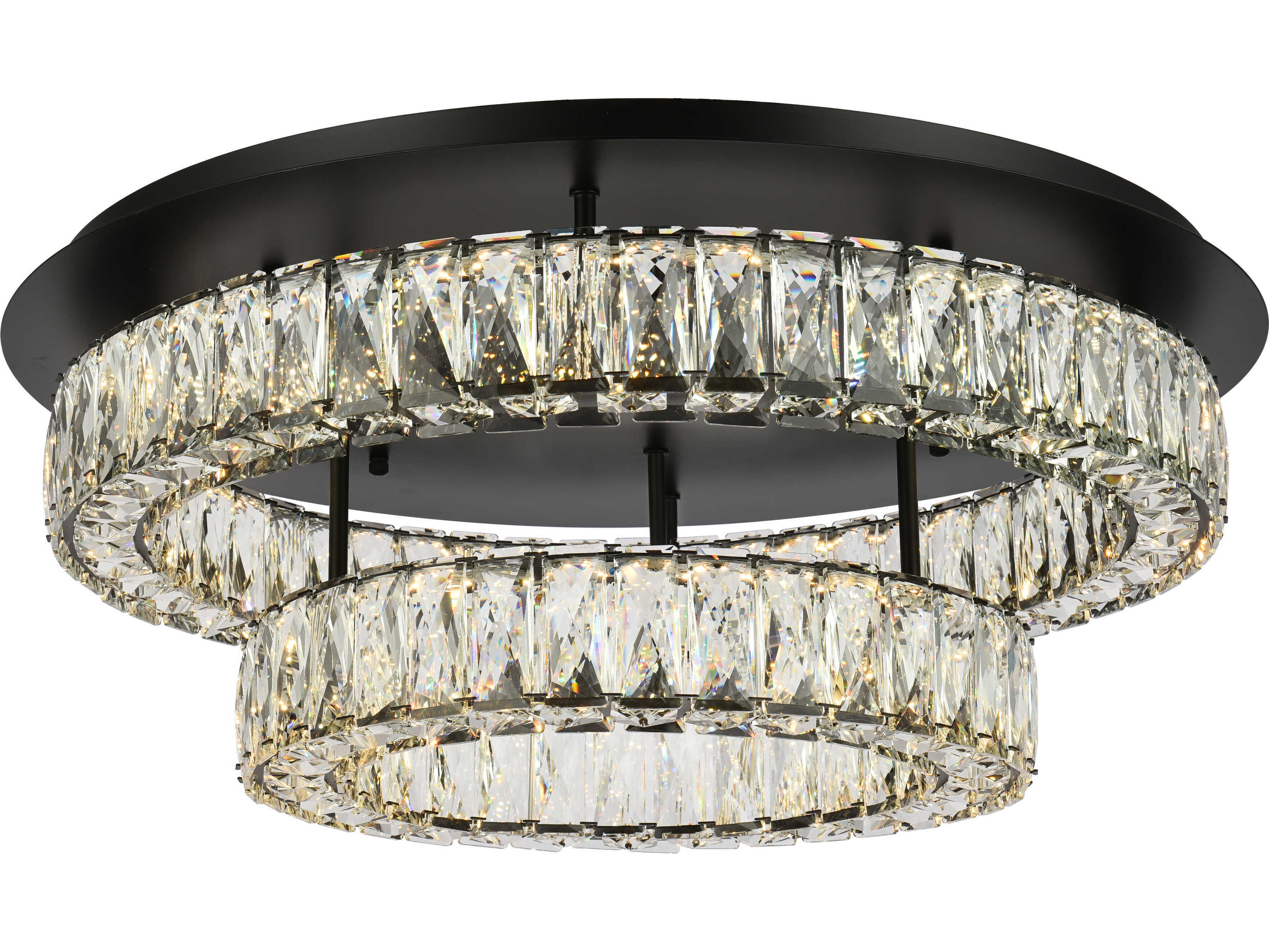 Elegant Lighting Monroe 2-Light Black Crystal LED Drum Tiered Flush Mount