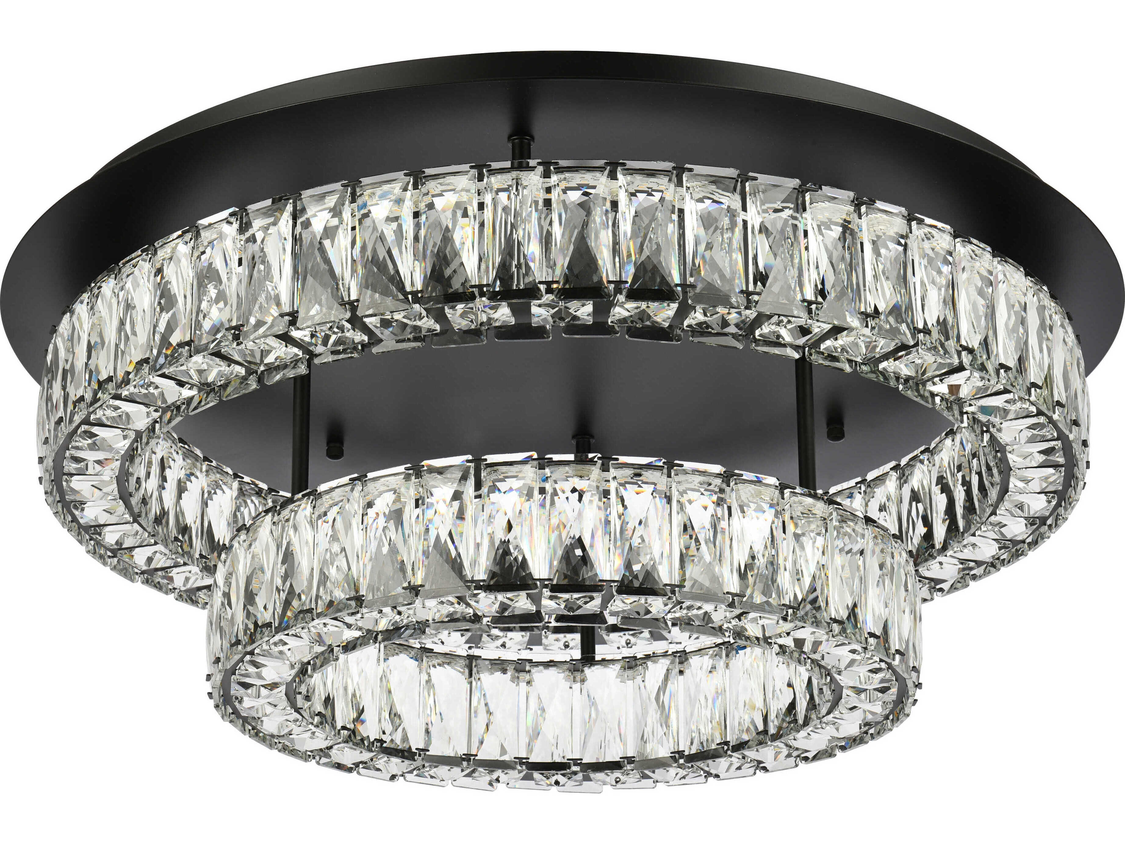 Elegant Lighting Monroe 2-Light Black Crystal LED Drum Tiered Flush Mount