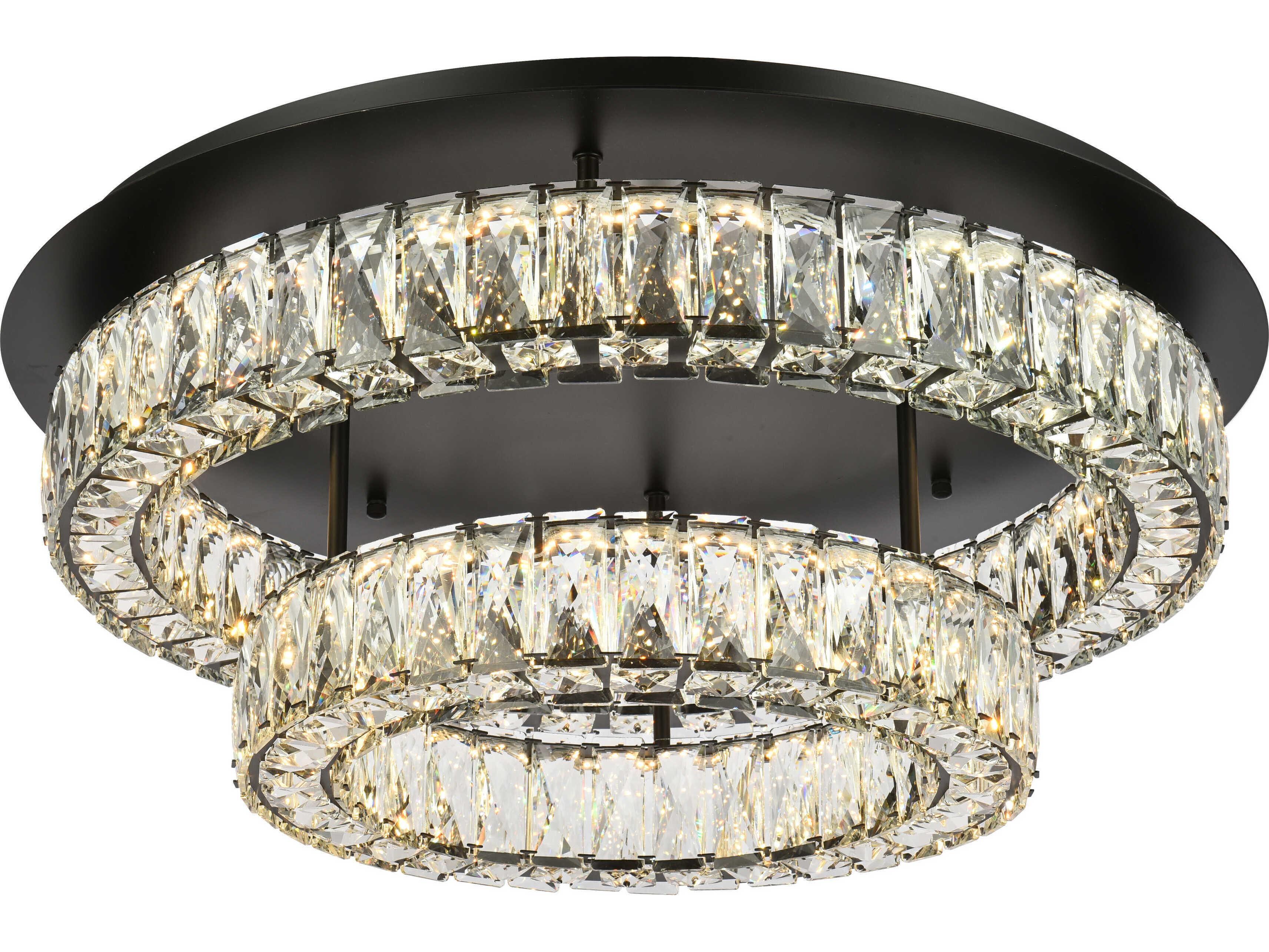 Elegant Lighting Monroe 2-Light Black Crystal LED Drum Tiered Flush Mount