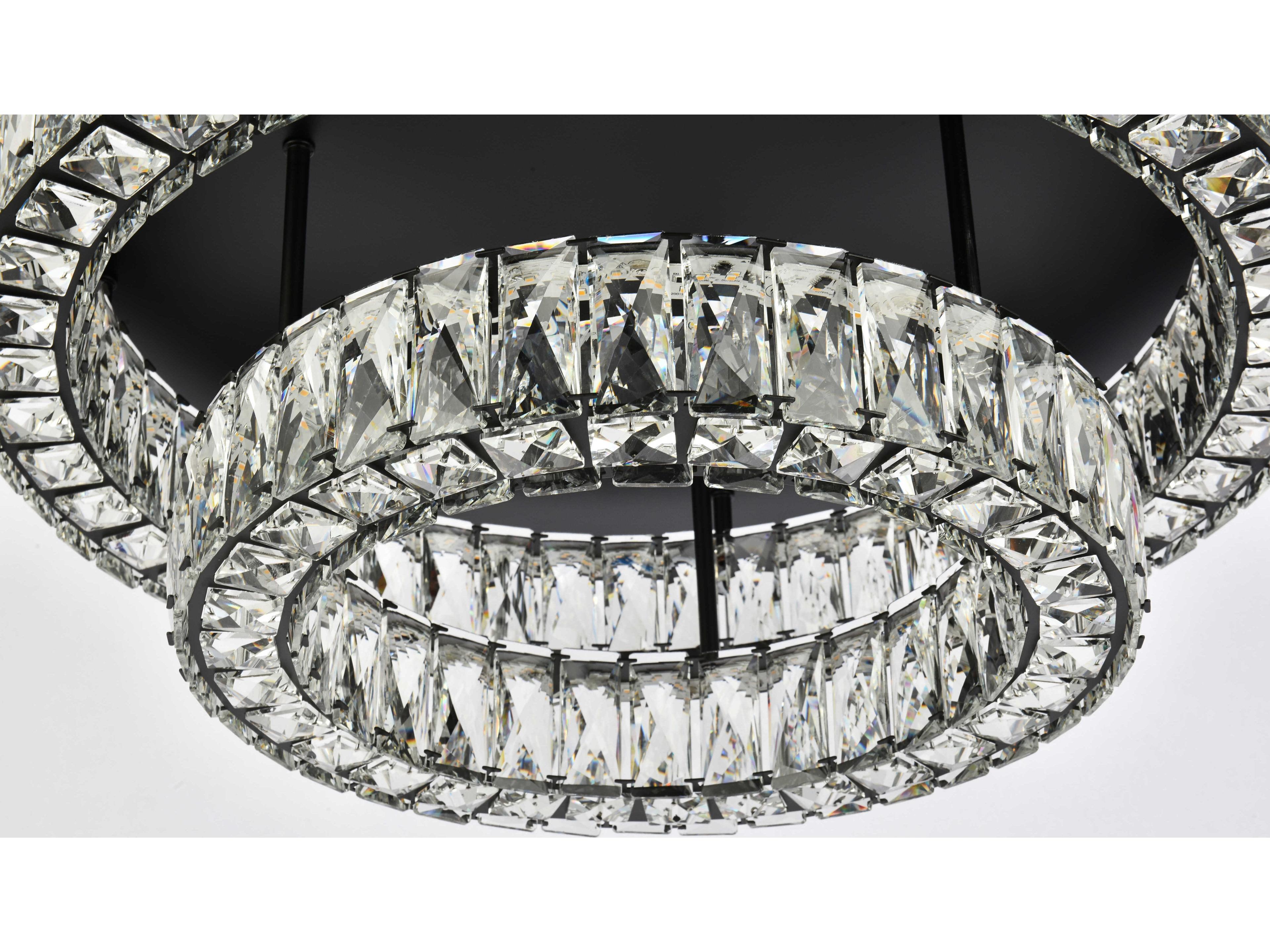 Elegant Lighting Monroe 2-Light Black Crystal LED Drum Tiered Flush Mount