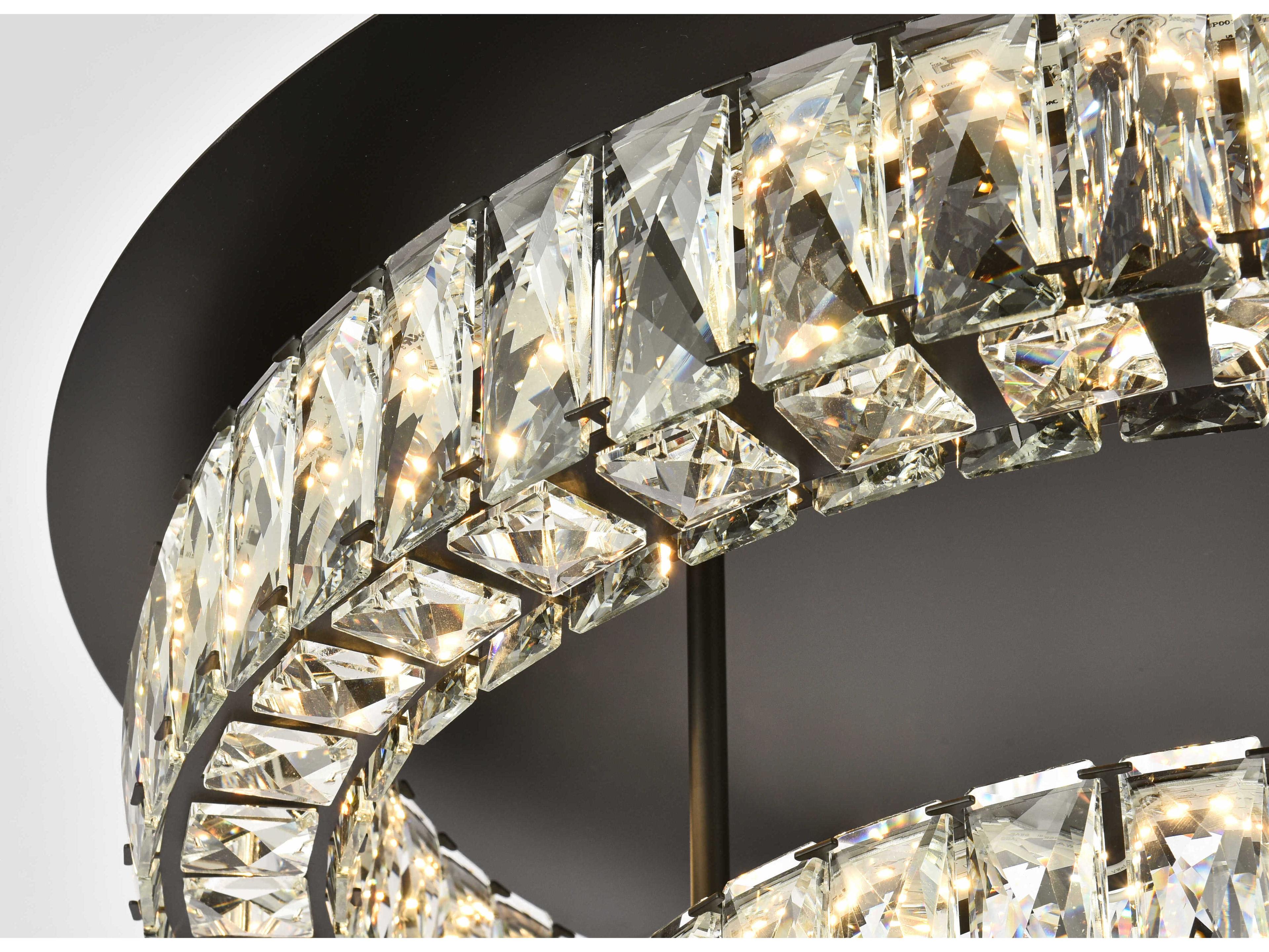 Elegant Lighting Monroe 2-Light Black Crystal LED Drum Tiered Flush Mount