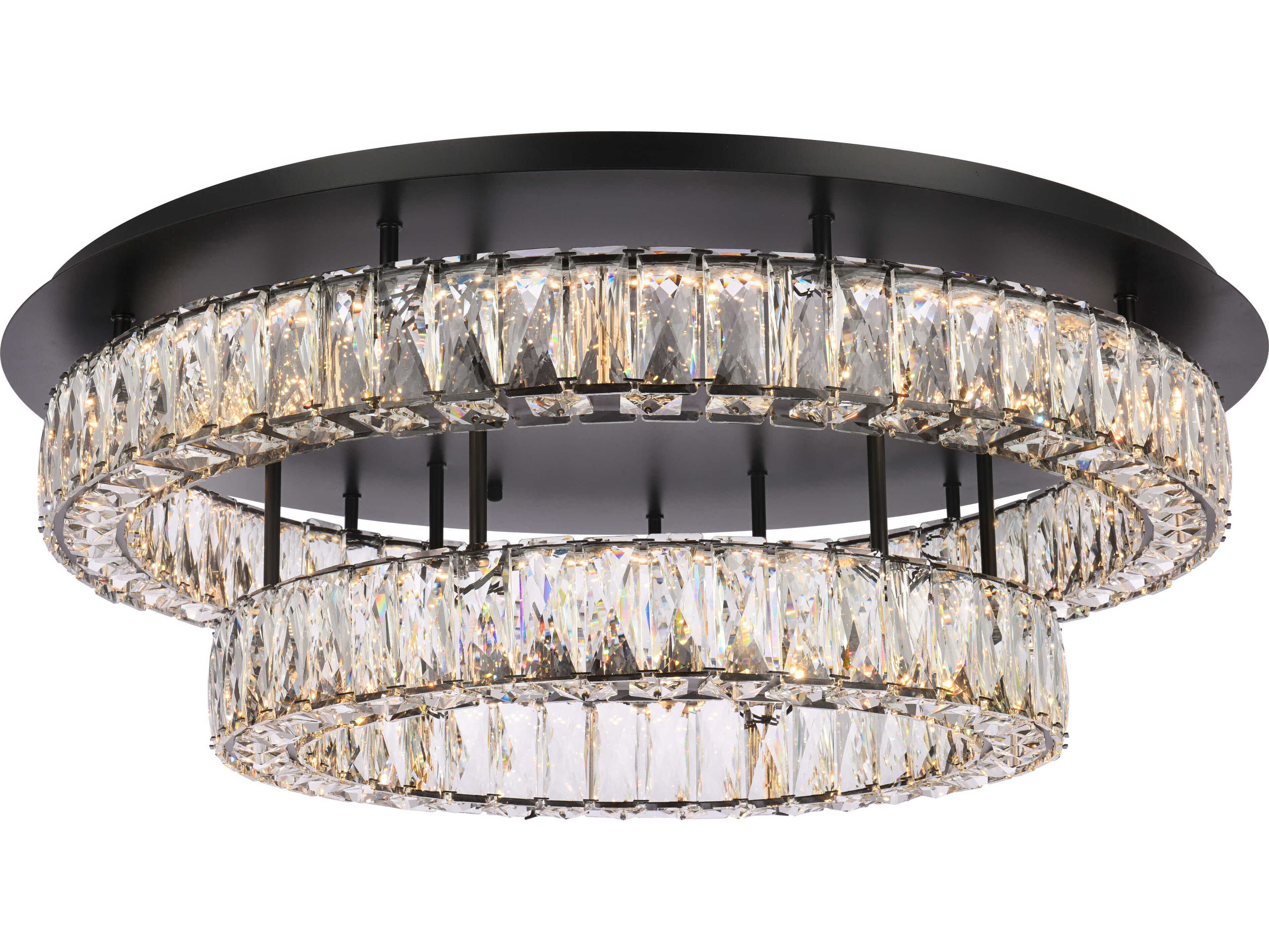 Elegant Lighting Monroe 2-Light Black Crystal LED Drum Tiered Flush Mount