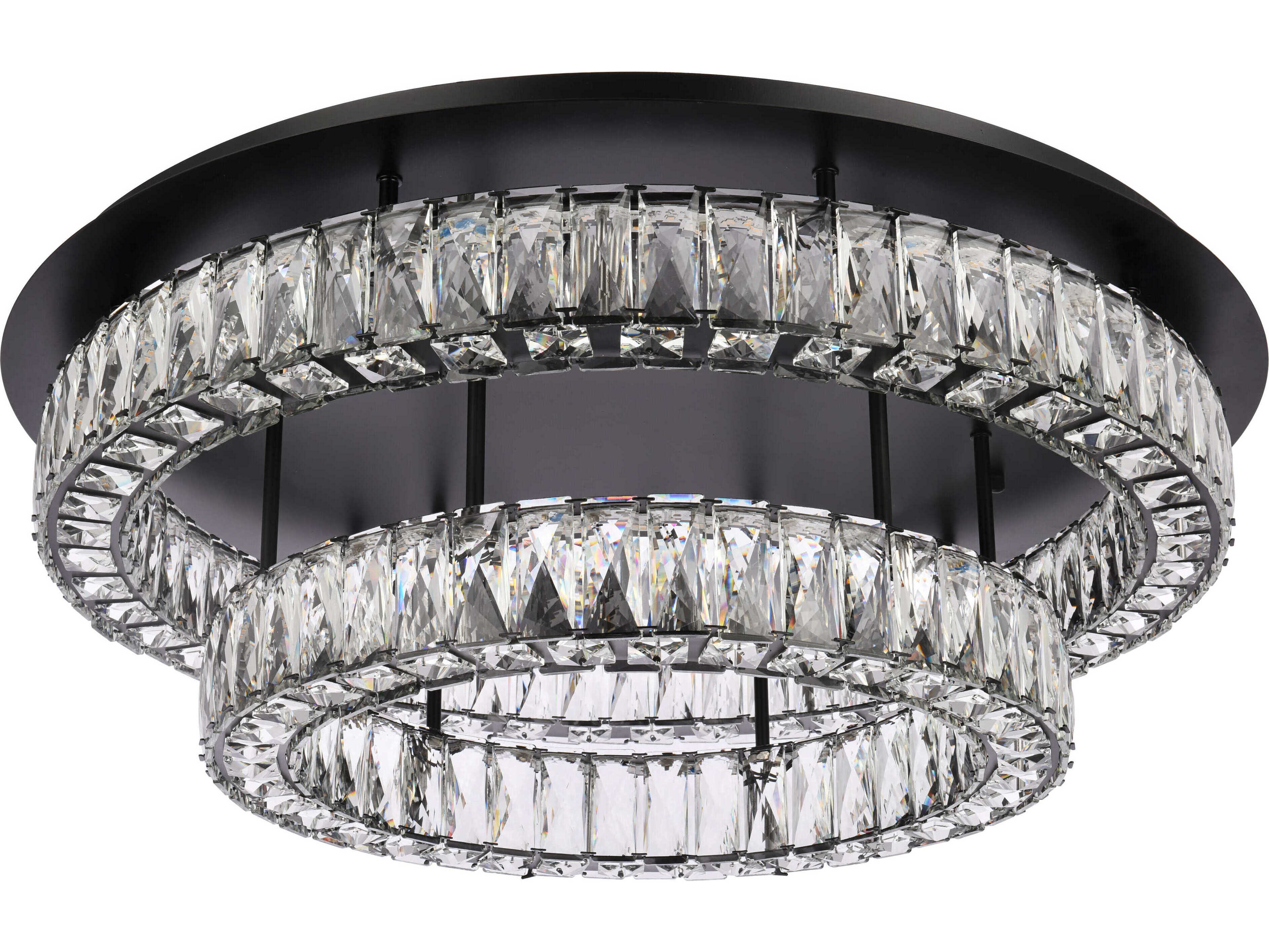 Elegant Lighting Monroe 2-Light Black Crystal LED Drum Tiered Flush Mount