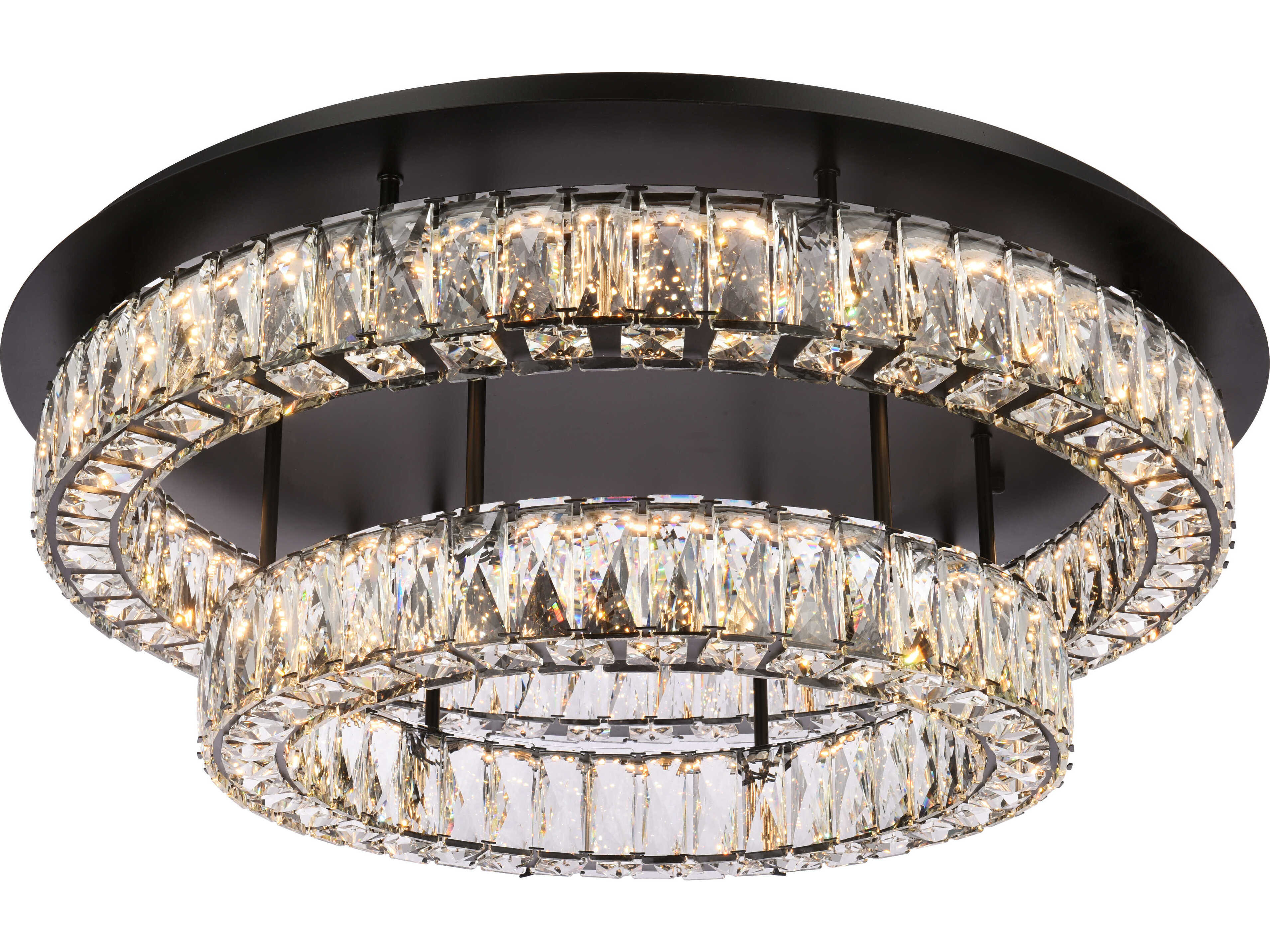 Elegant Lighting Monroe 2-Light Black Crystal LED Drum Tiered Flush Mount