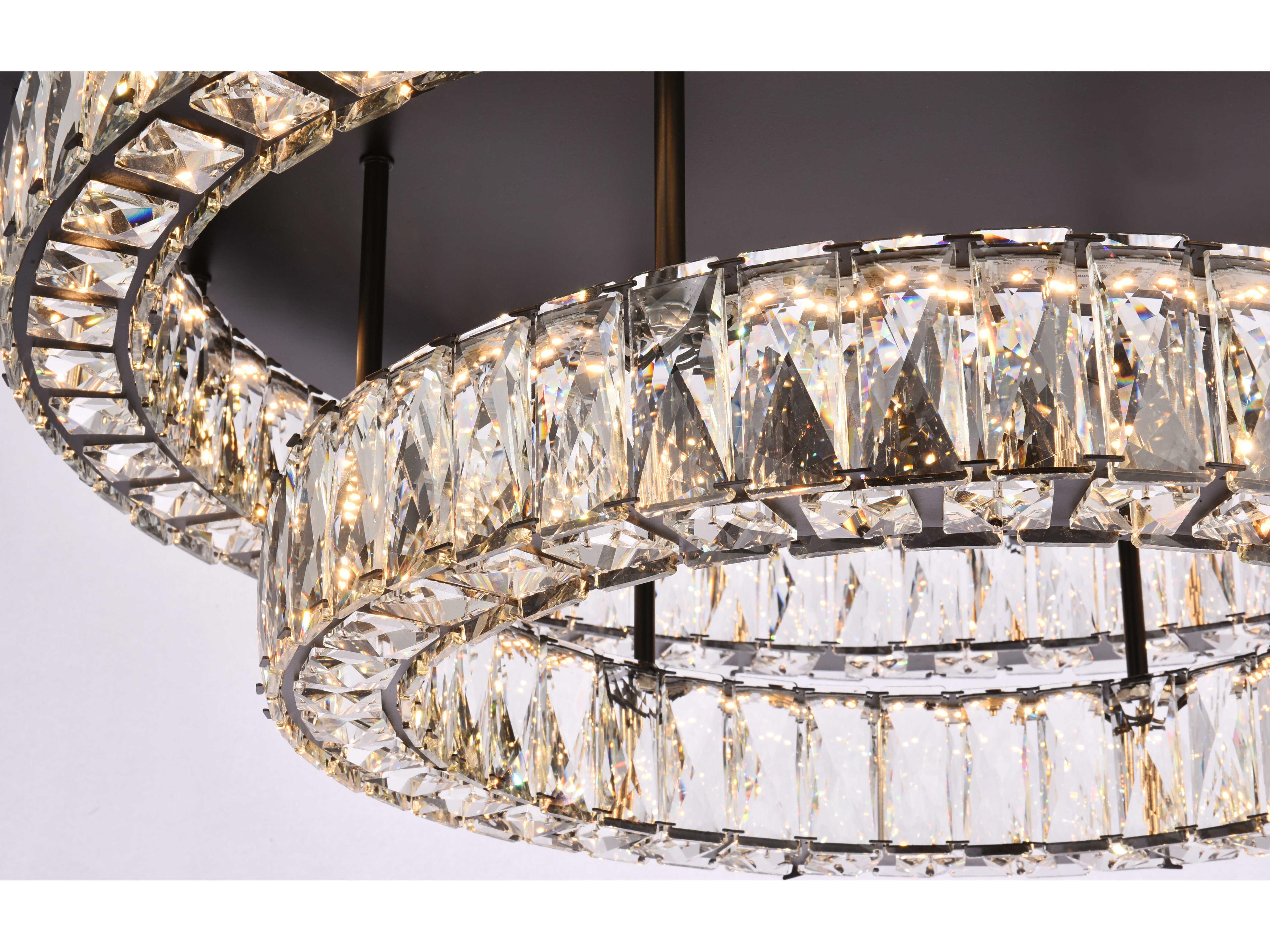 Elegant Lighting Monroe 2-Light Black Crystal LED Drum Tiered Flush Mount