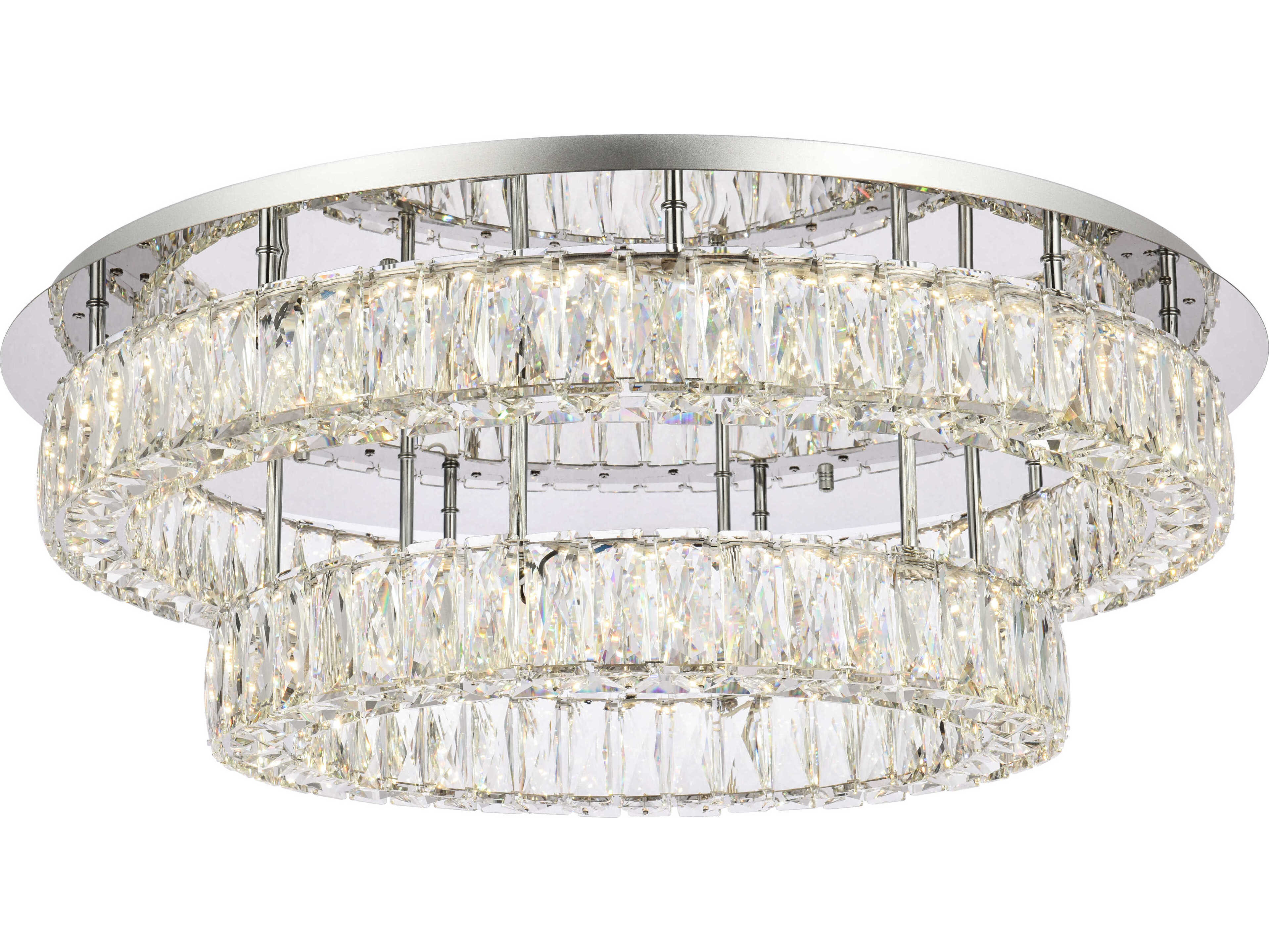 Elegant Lighting Monroe 2-Light Chrome Crystal LED Drum Tiered Flush Mount