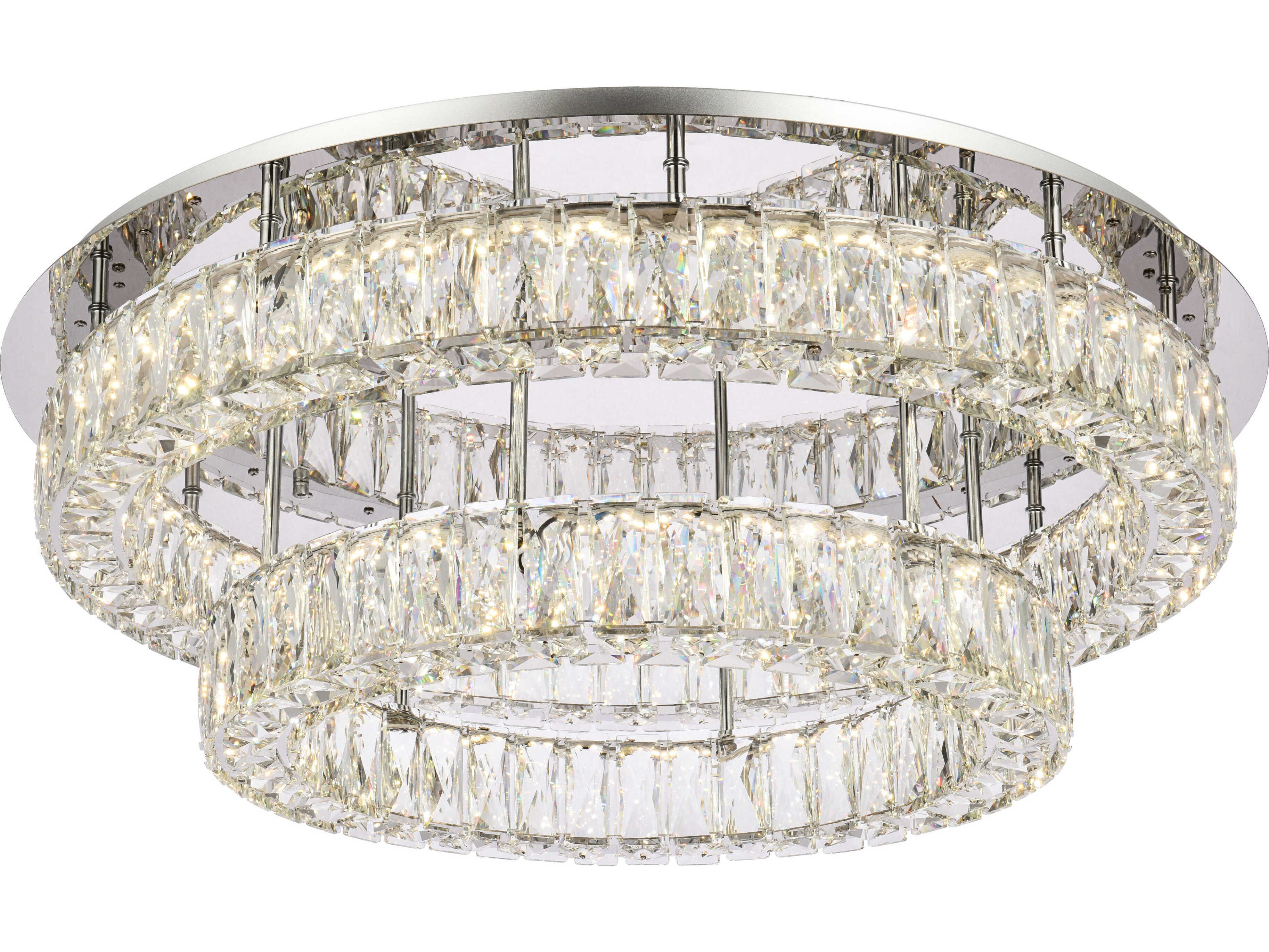 Elegant Lighting Monroe 2-Light Chrome Crystal LED Drum Tiered Flush Mount