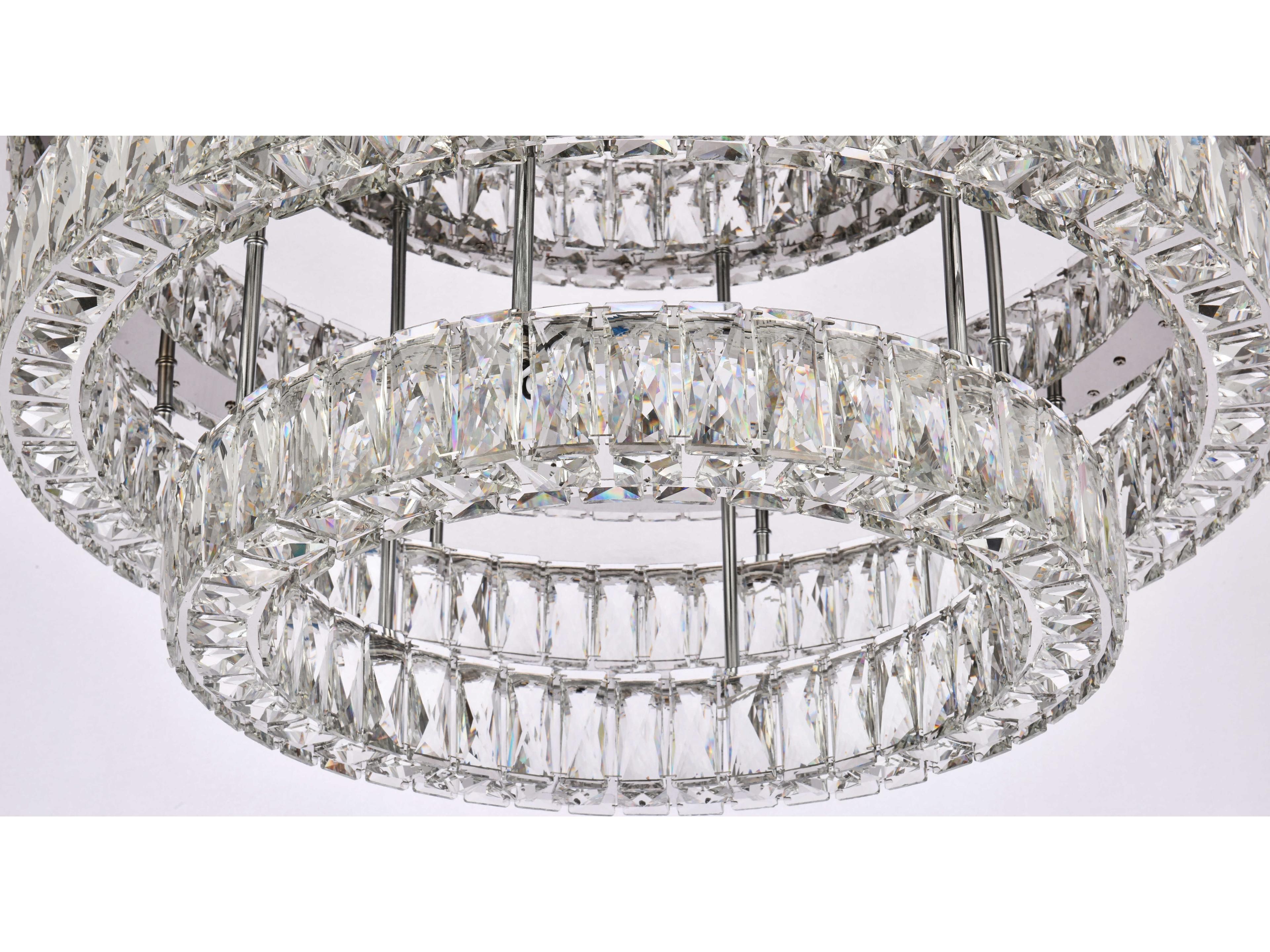 Elegant Lighting Monroe 2-Light Chrome Crystal LED Drum Tiered Flush Mount