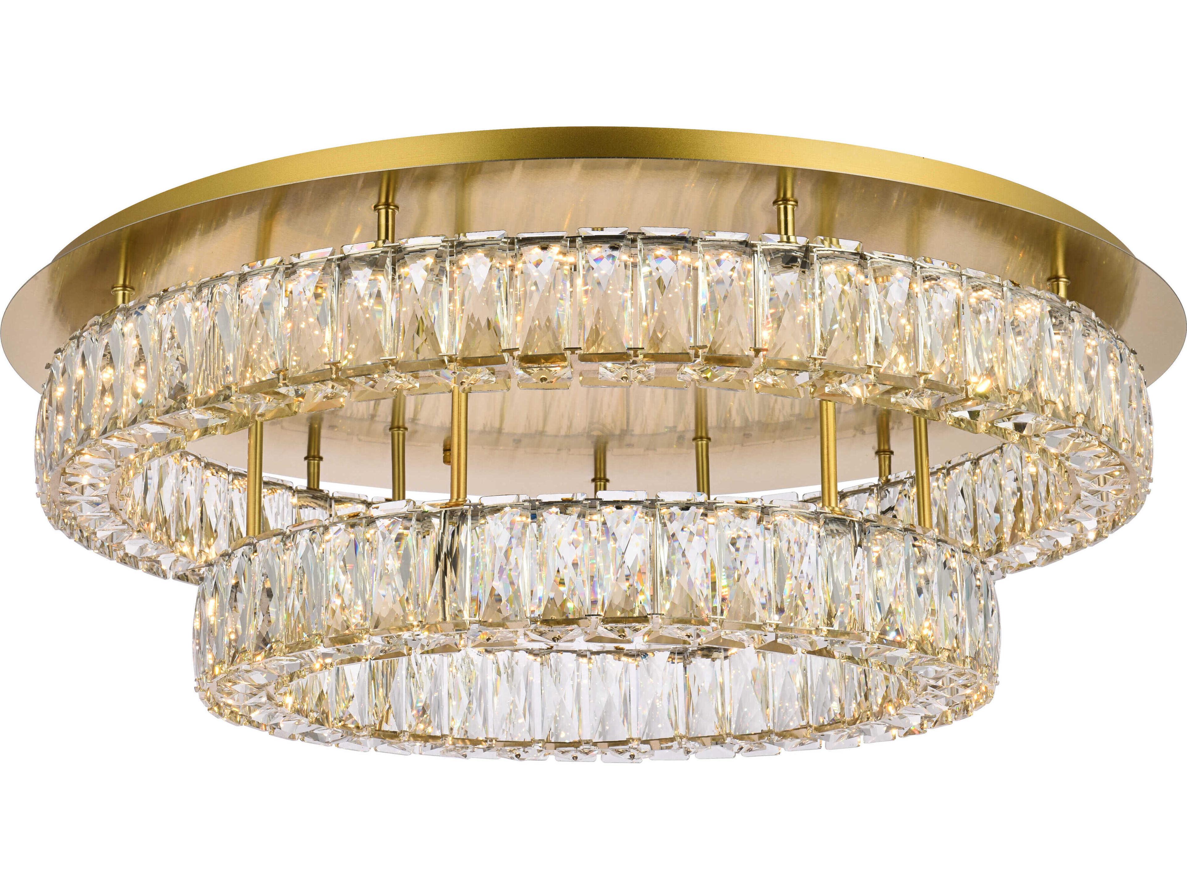 Elegant Lighting Monroe 2-Light Gold Crystal LED Drum Tiered Flush Mount