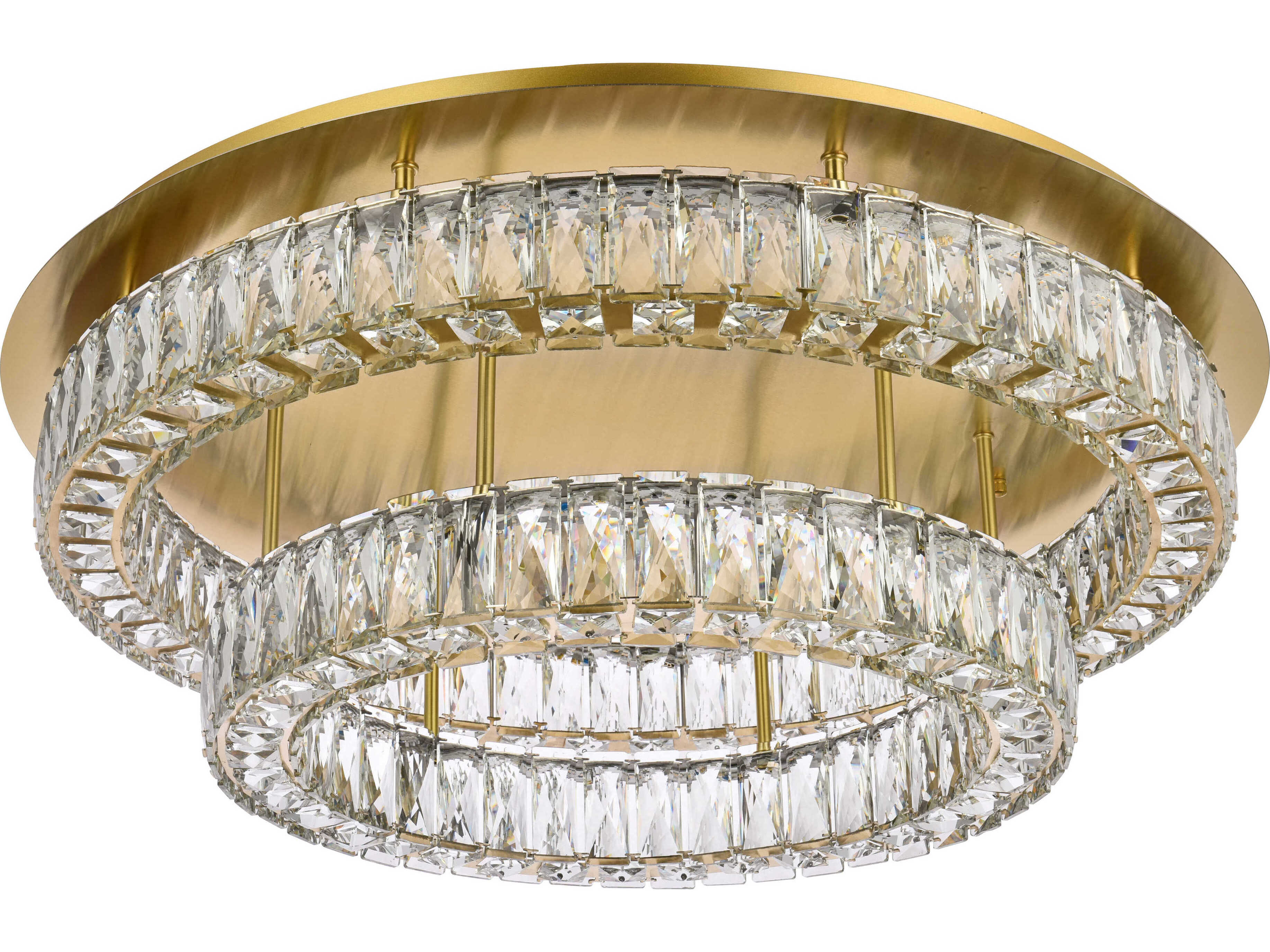 Elegant Lighting Monroe 2-Light Gold Crystal LED Drum Tiered Flush Mount