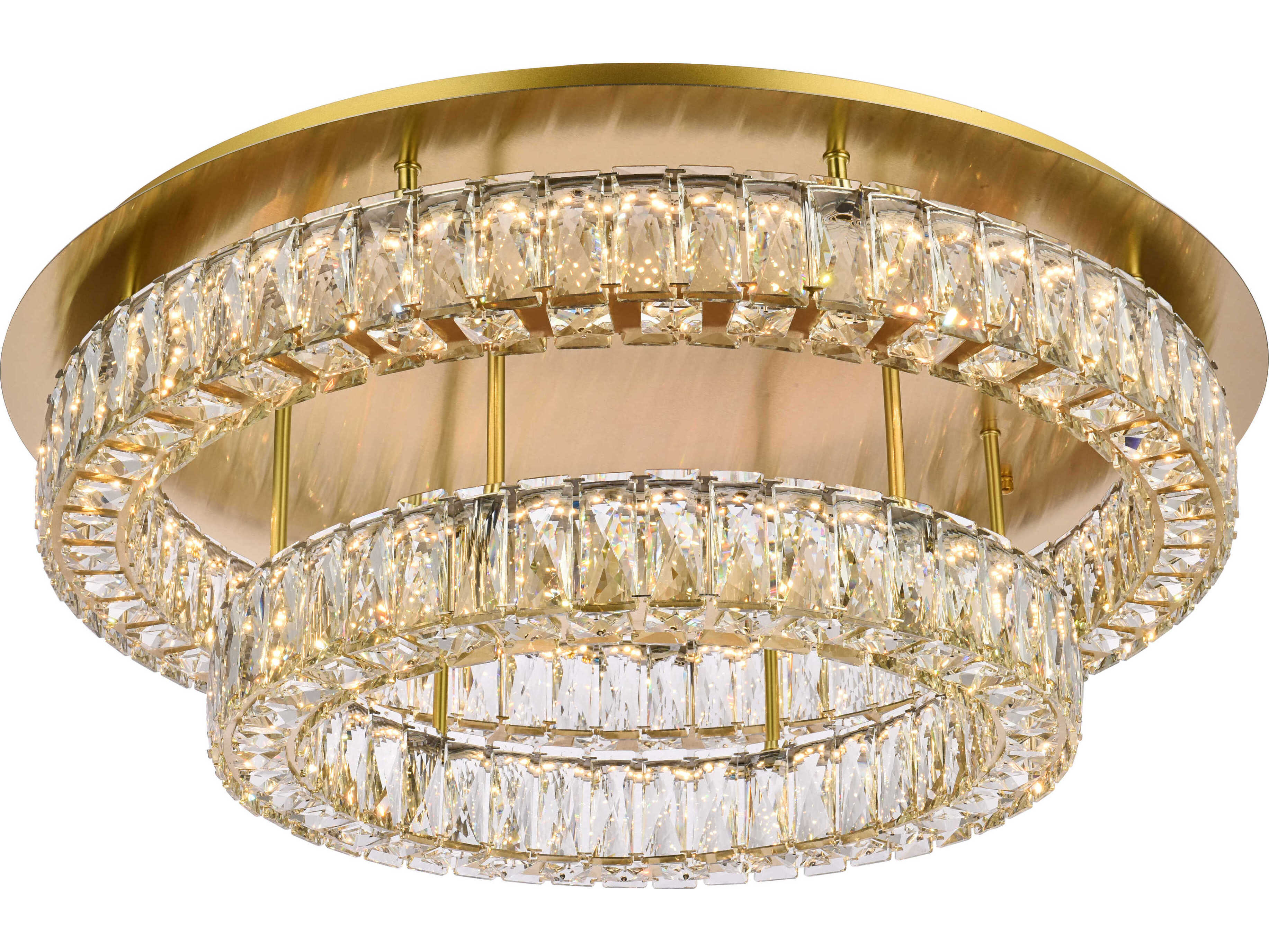 Elegant Lighting Monroe 2-Light Gold Crystal LED Drum Tiered Flush Mount