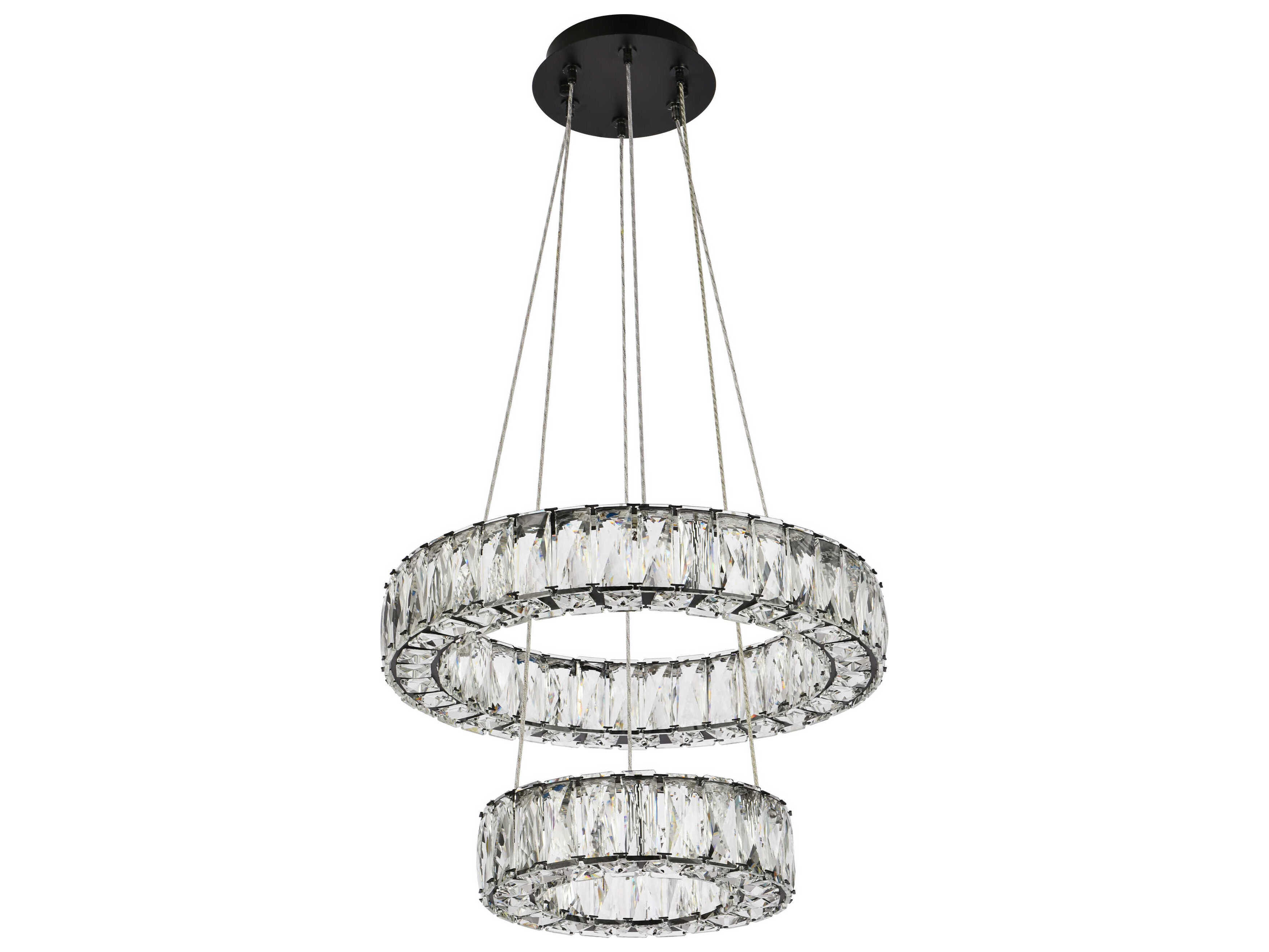Elegant Lighting Monroe 2-Light Black Crystal LED Drum Tiered Chandelier