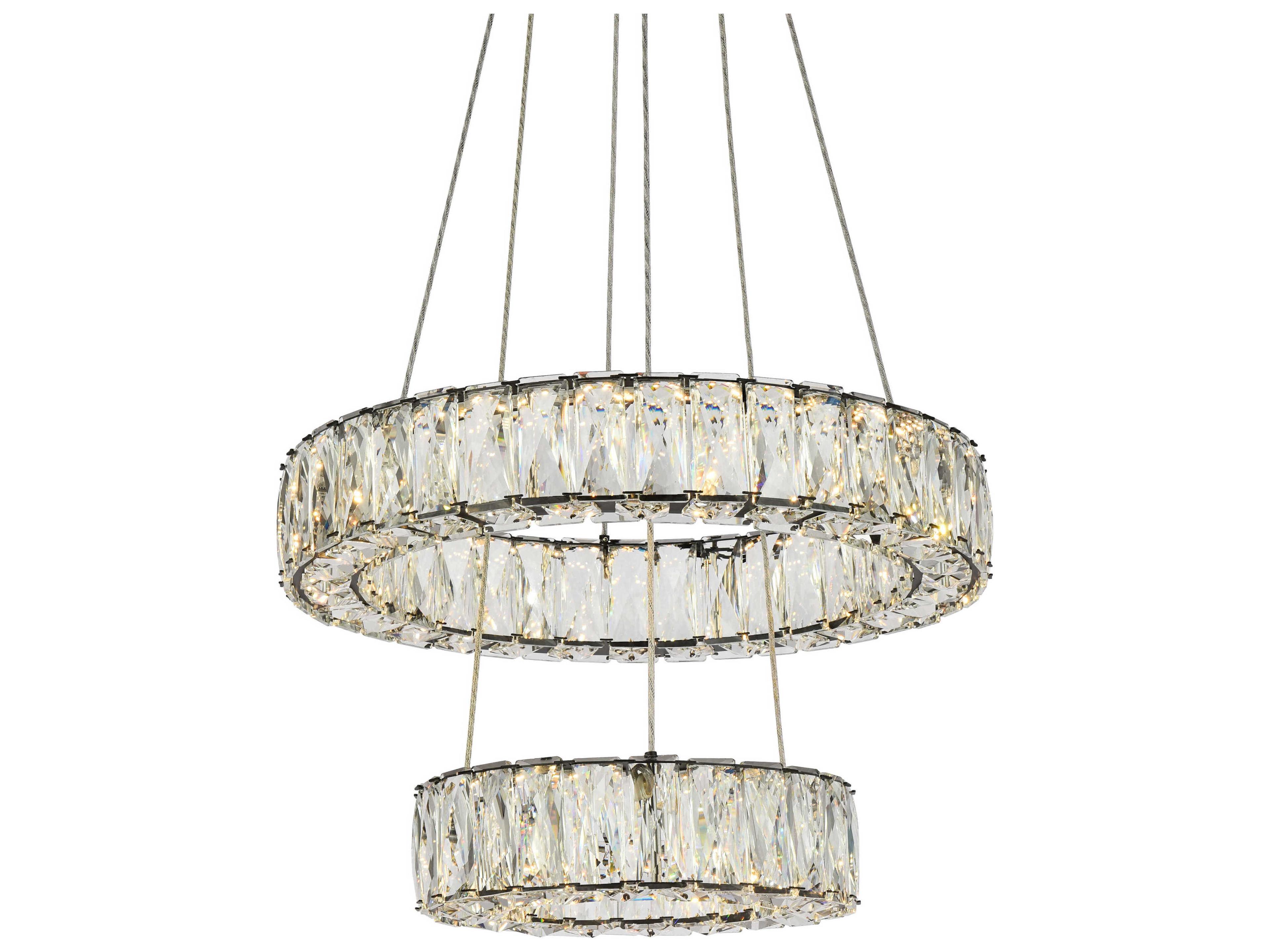 Elegant Lighting Monroe 2-Light Black Crystal LED Drum Tiered Chandelier