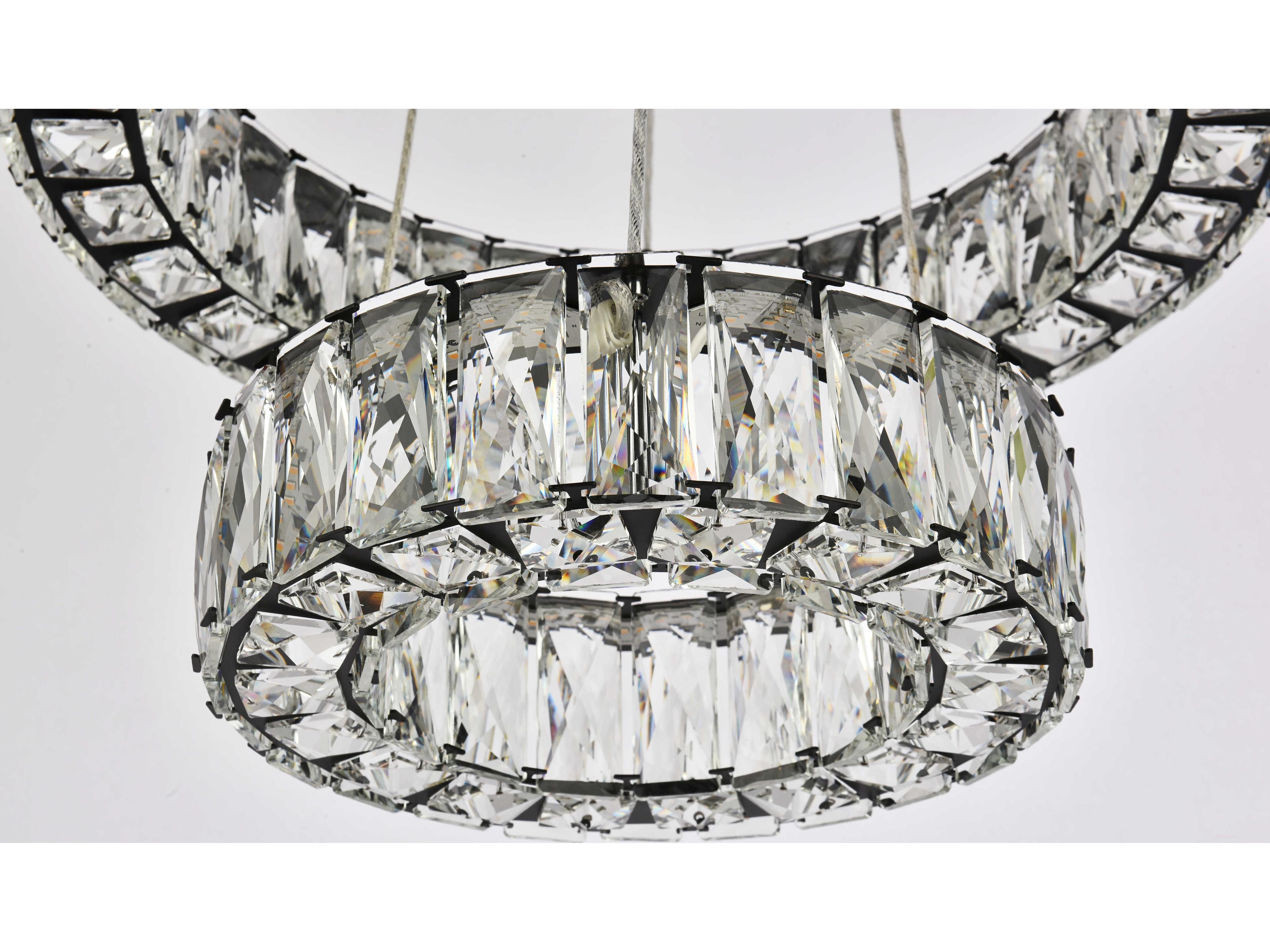 Elegant Lighting Monroe 2-Light Black Crystal LED Drum Tiered Chandelier