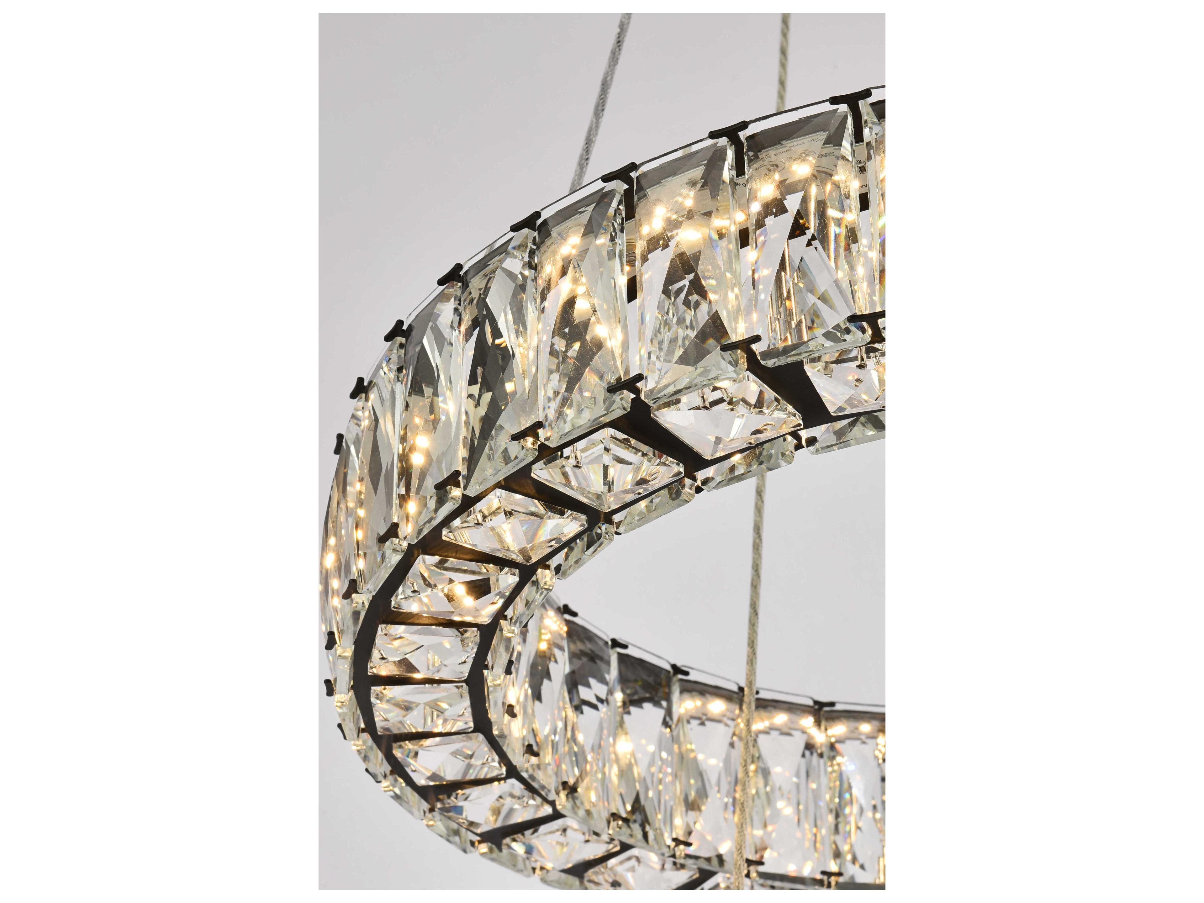 Elegant Lighting Monroe 2-Light Black Crystal LED Drum Tiered Chandelier