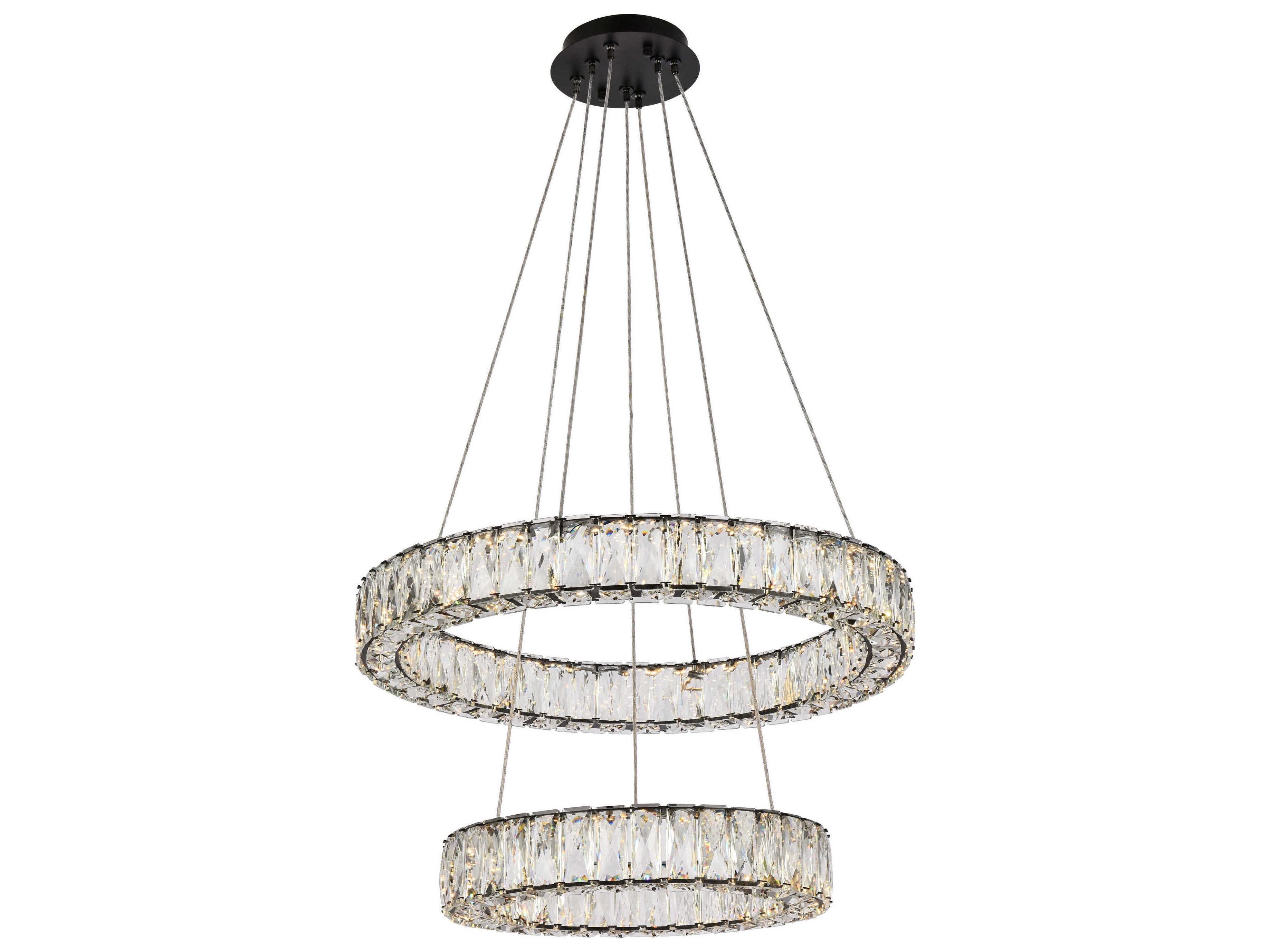 Elegant Lighting Monroe 2-Light Black Crystal LED Drum Tiered Chandelier