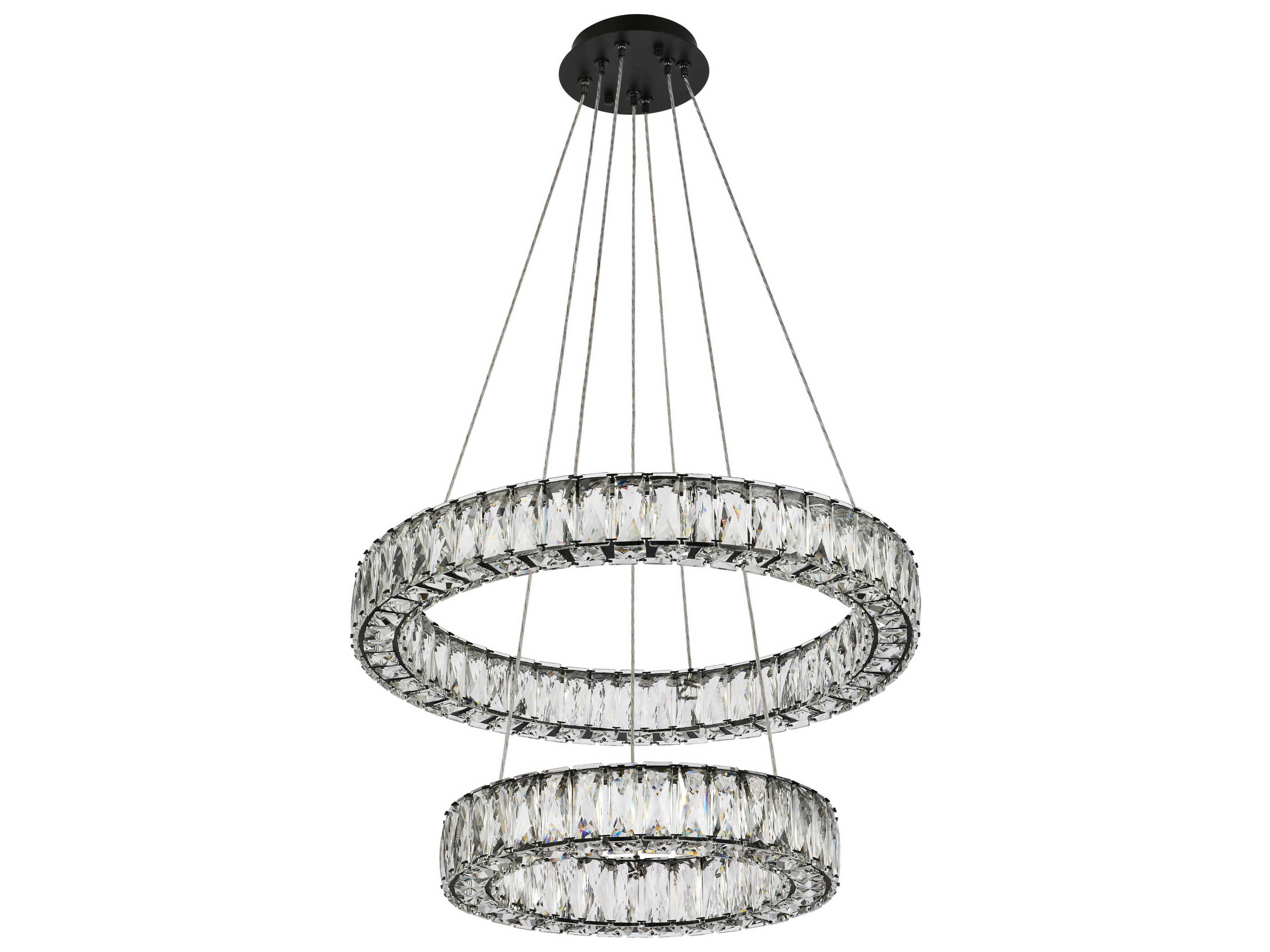 Elegant Lighting Monroe 2-Light Black Crystal LED Drum Tiered Chandelier