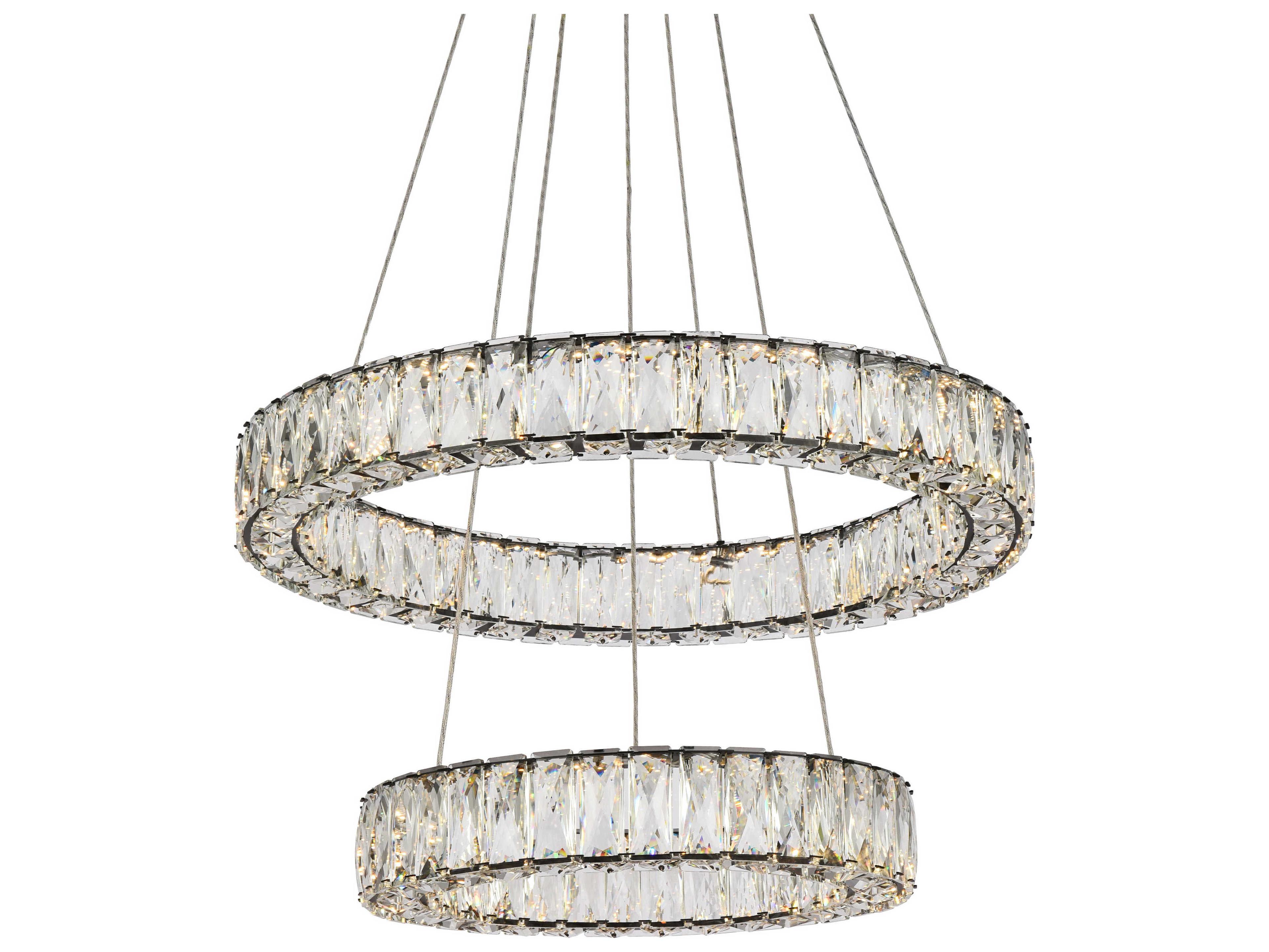 Elegant Lighting Monroe 2-Light Black Crystal LED Drum Tiered Chandelier