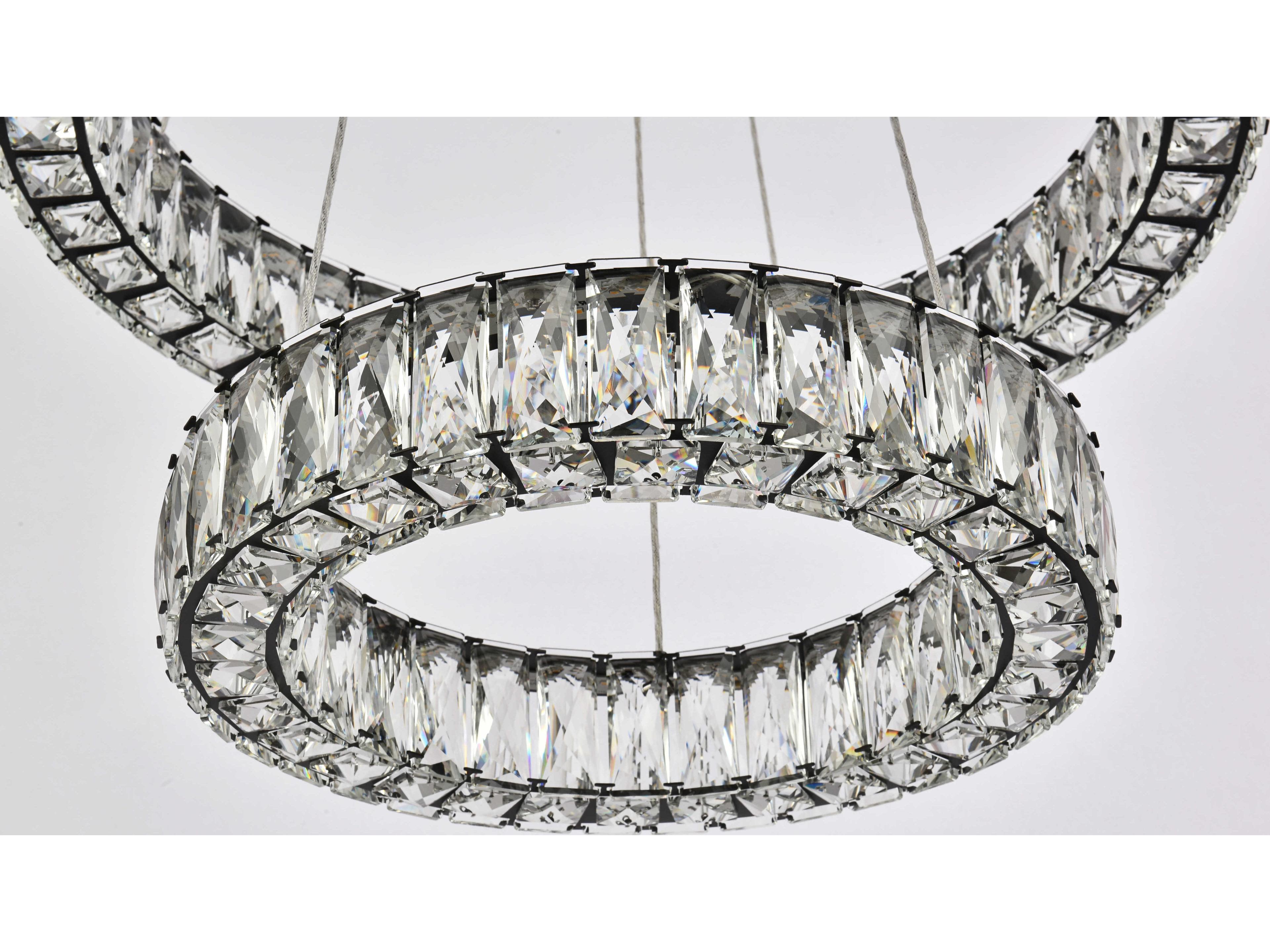 Elegant Lighting Monroe 2-Light Black Crystal LED Drum Tiered Chandelier