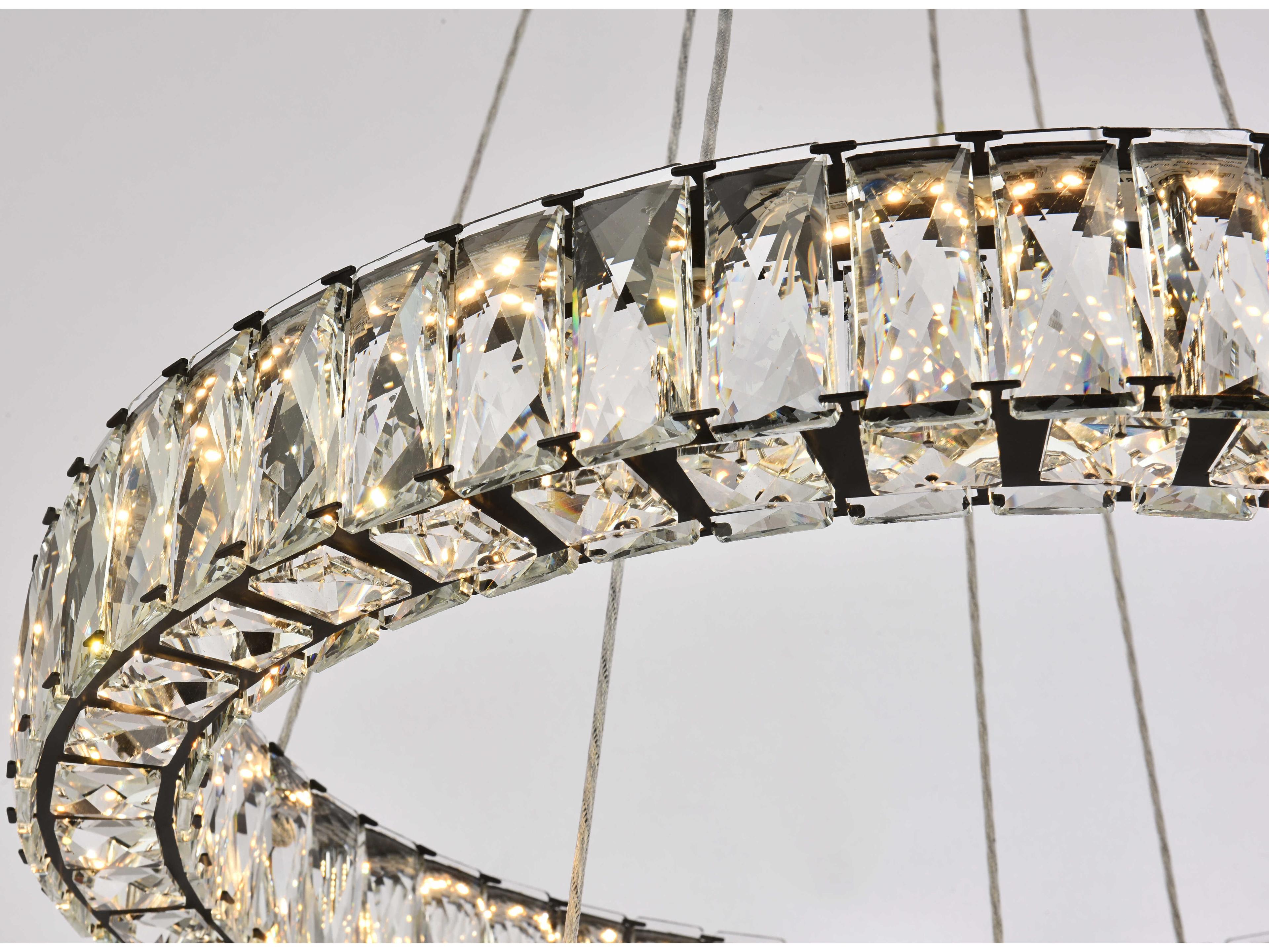 Elegant Lighting Monroe 2-Light Black Crystal LED Drum Tiered Chandelier