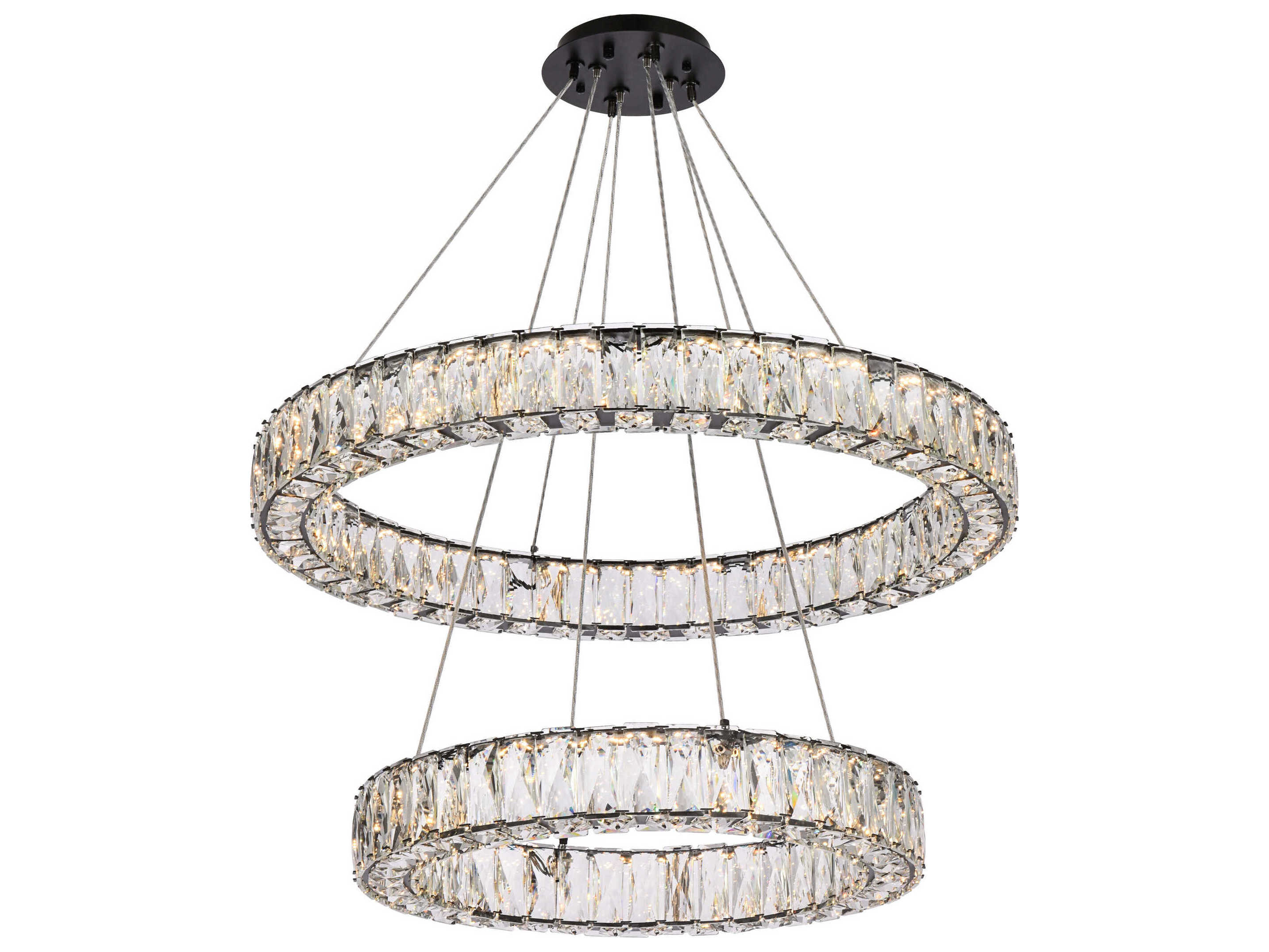 Elegant Lighting Monroe 2-Light Black Crystal LED Drum Tiered Chandelier