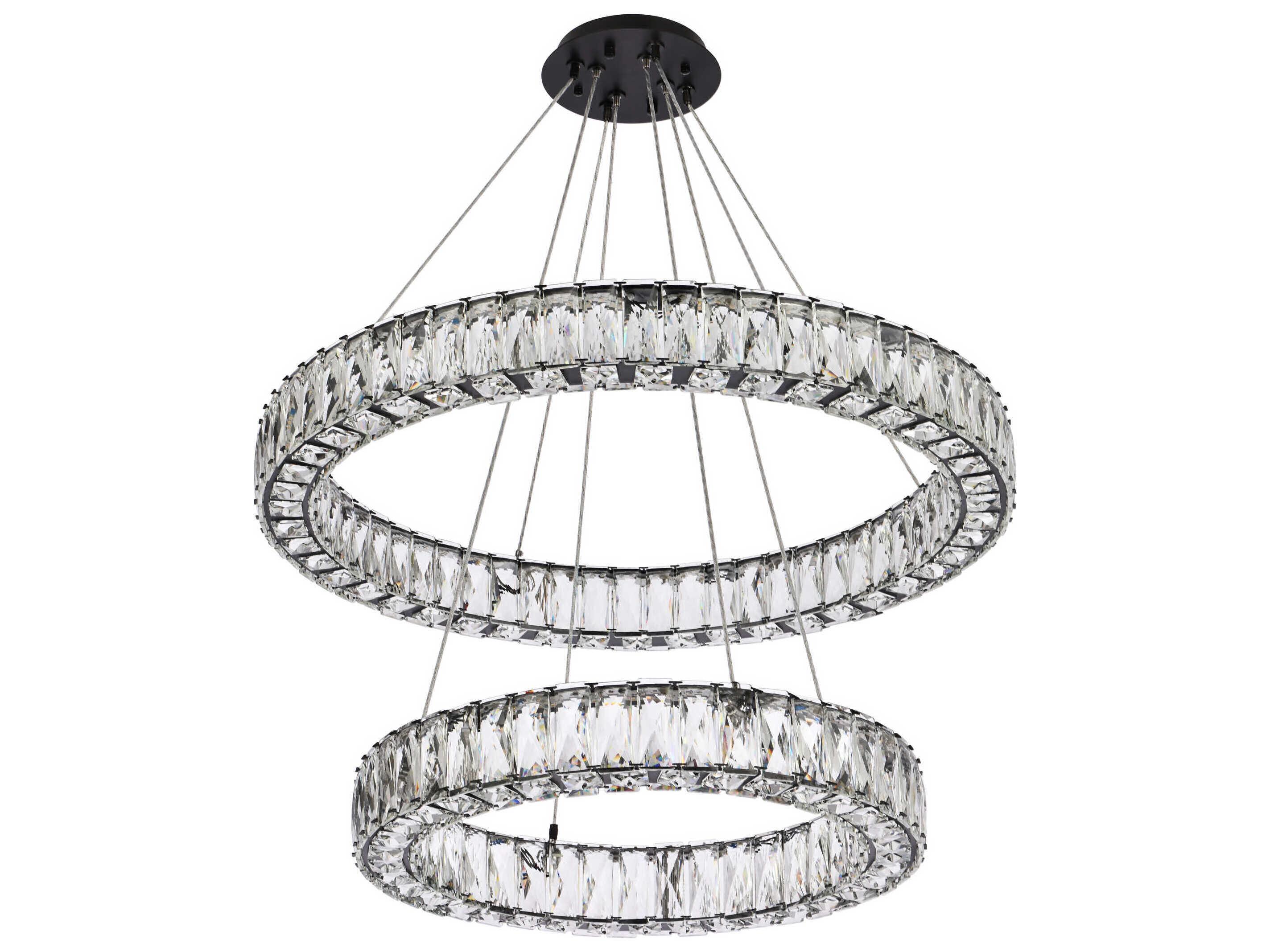 Elegant Lighting Monroe 2-Light Black Crystal LED Drum Tiered Chandelier