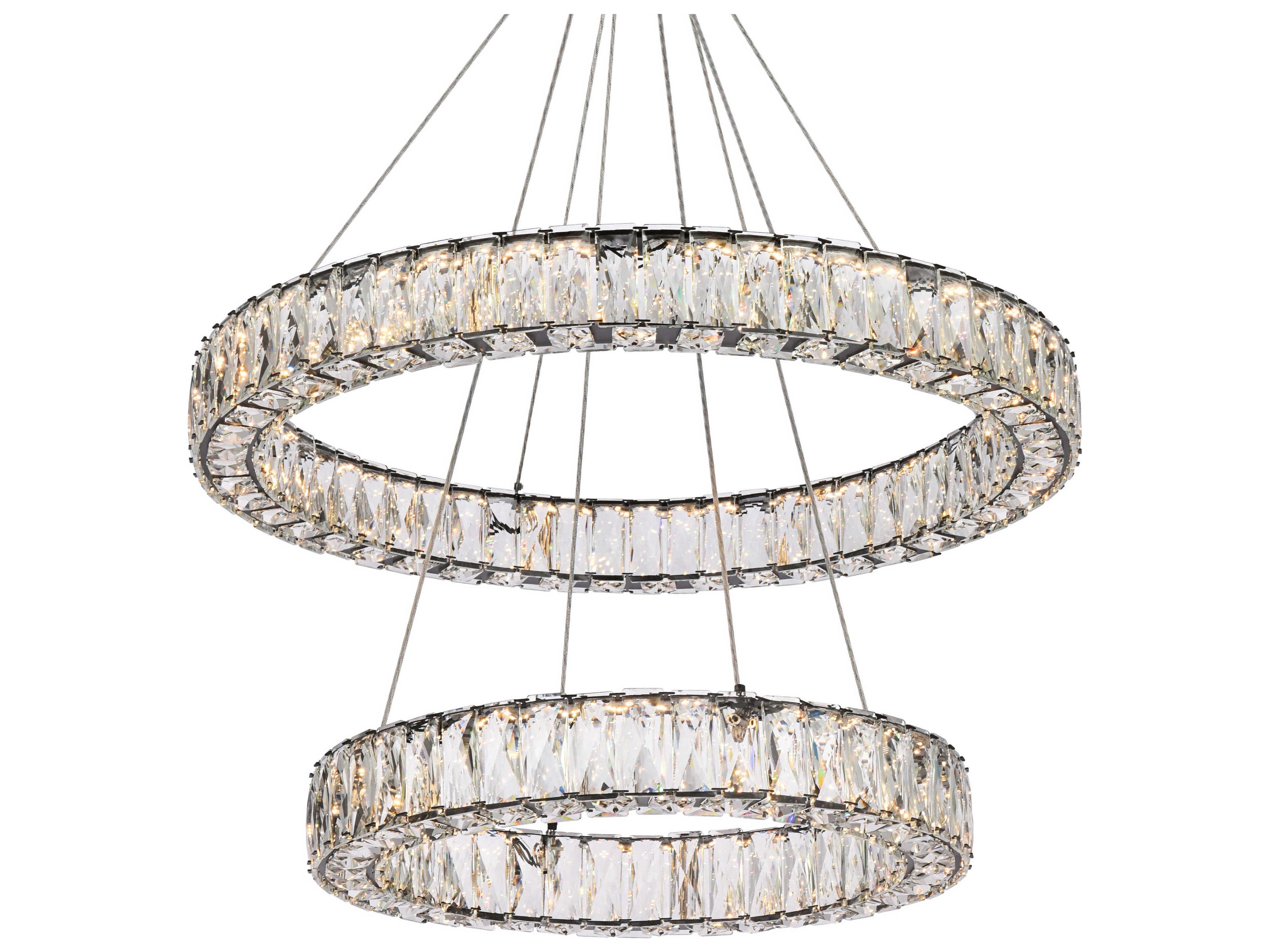 Elegant Lighting Monroe 2-Light Black Crystal LED Drum Tiered Chandelier