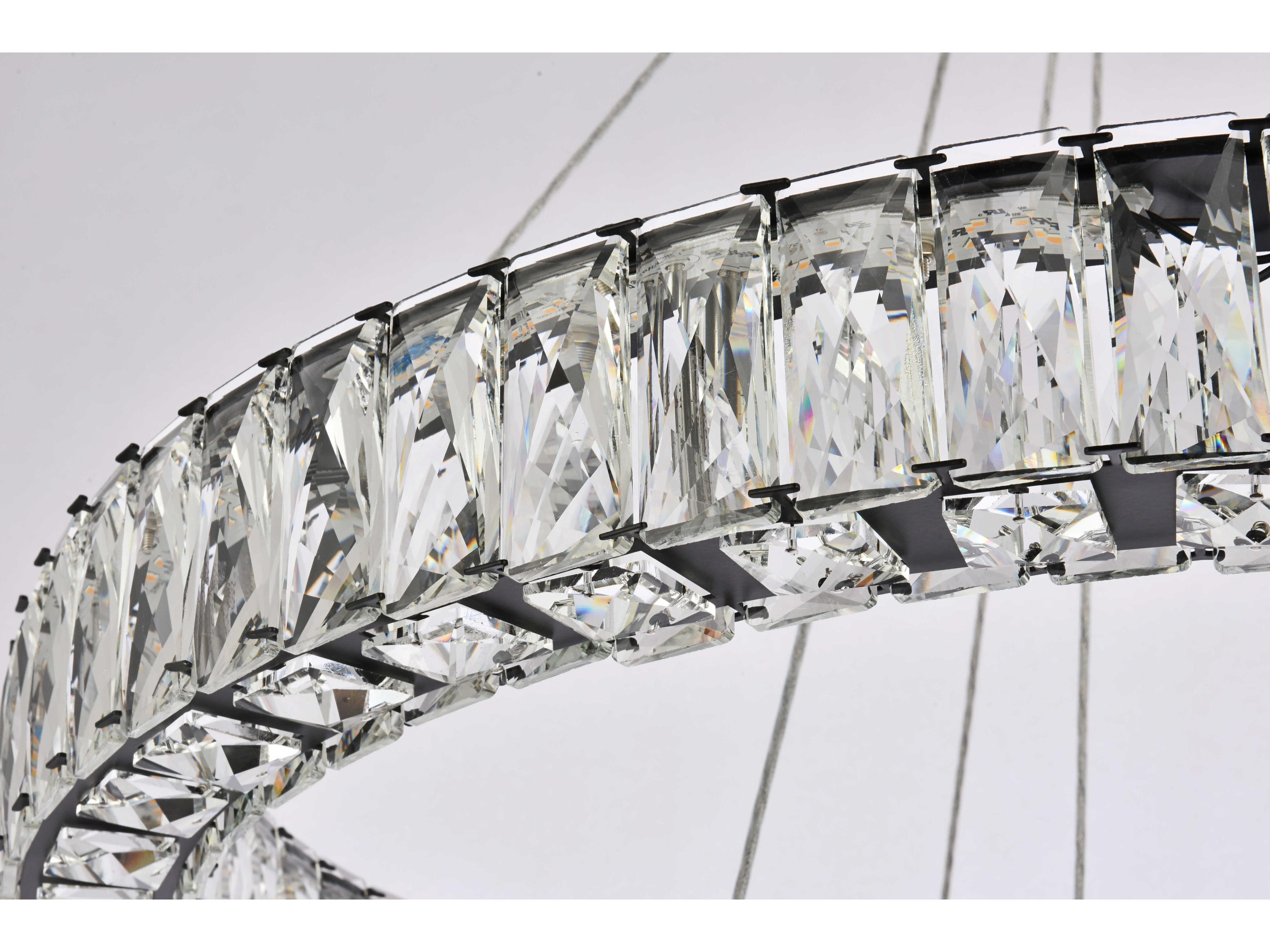 Elegant Lighting Monroe 2-Light Black Crystal LED Drum Tiered Chandelier