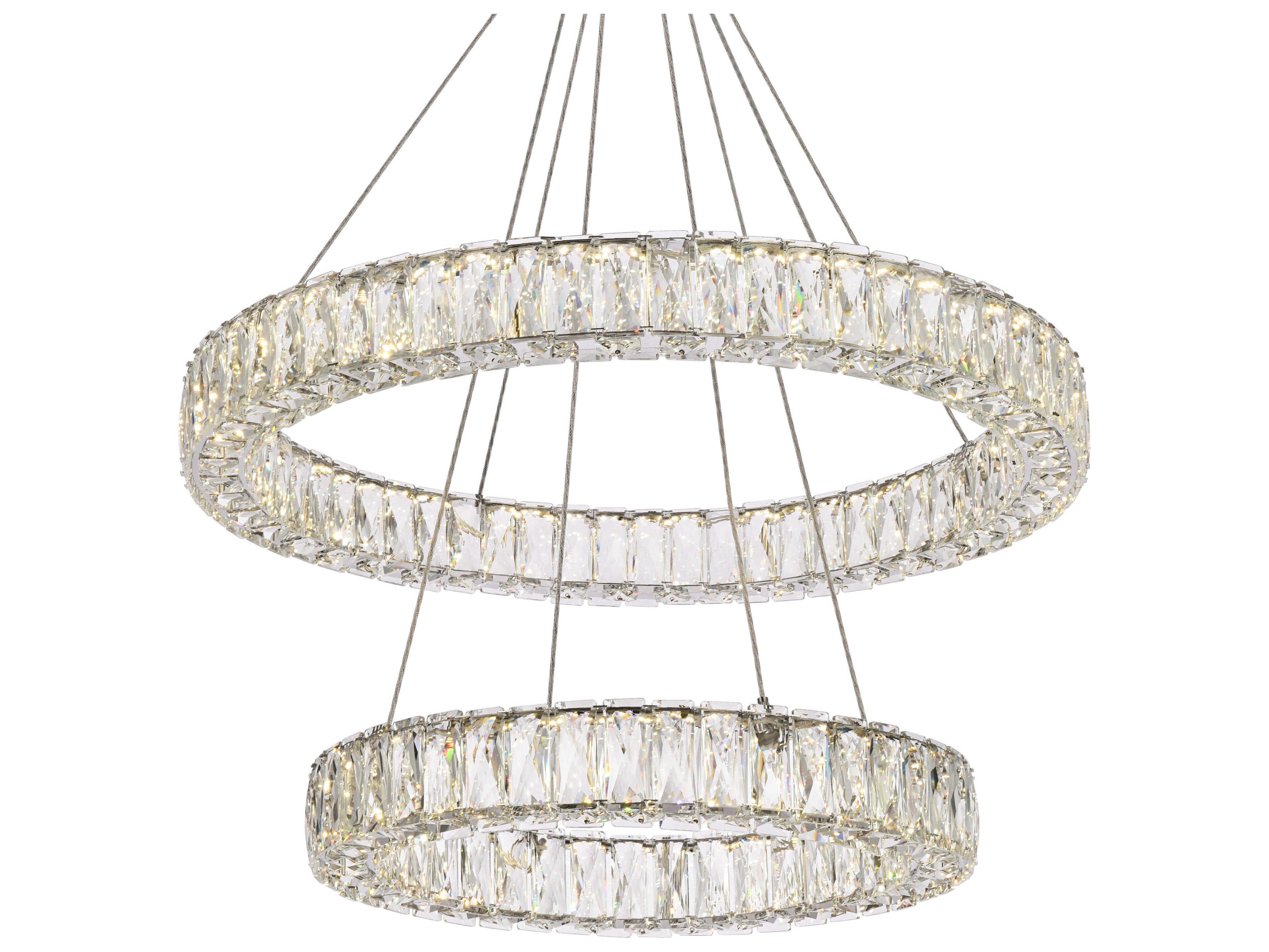 Elegant Lighting Monroe 2-Light Chrome LED Drum Tiered Chandelier