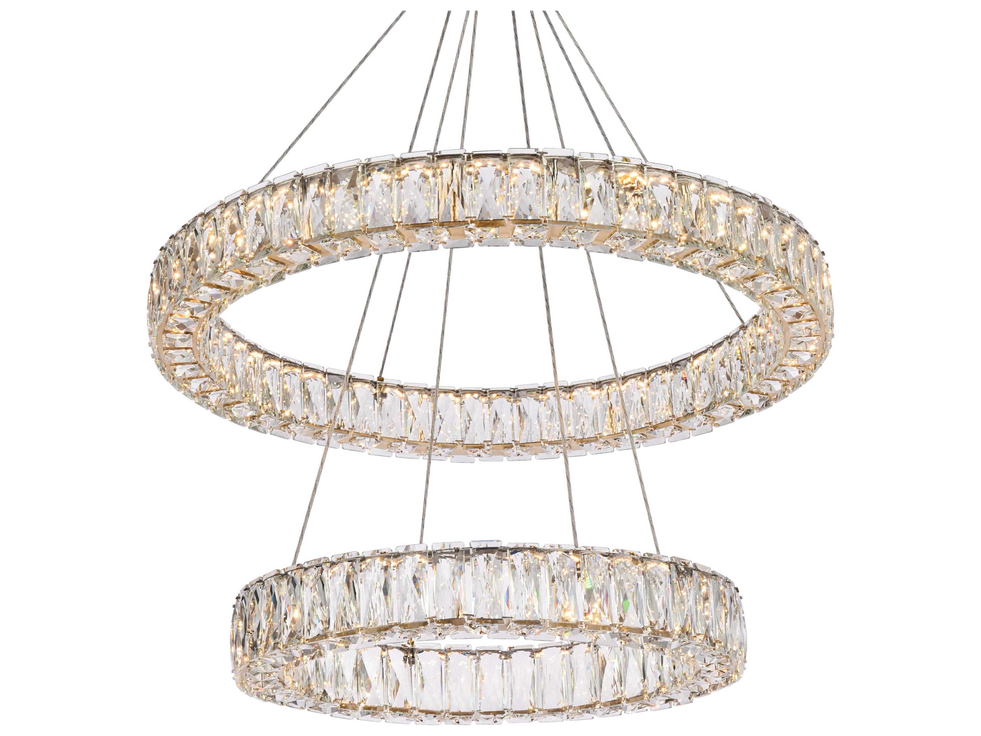 Elegant Lighting Monroe 2-Light Gold Crystal LED Drum Tiered Chandelier