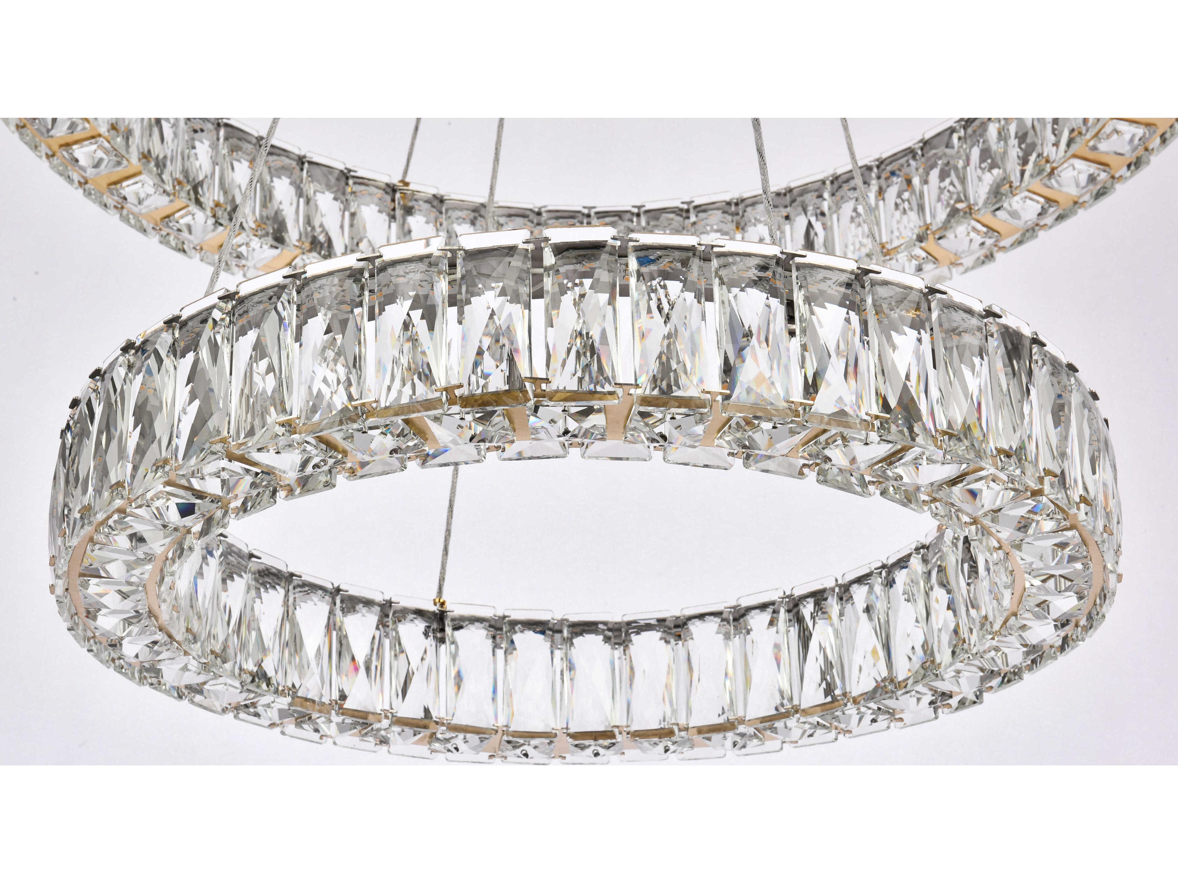 Elegant Lighting Monroe 2-Light Gold Crystal LED Drum Tiered Chandelier