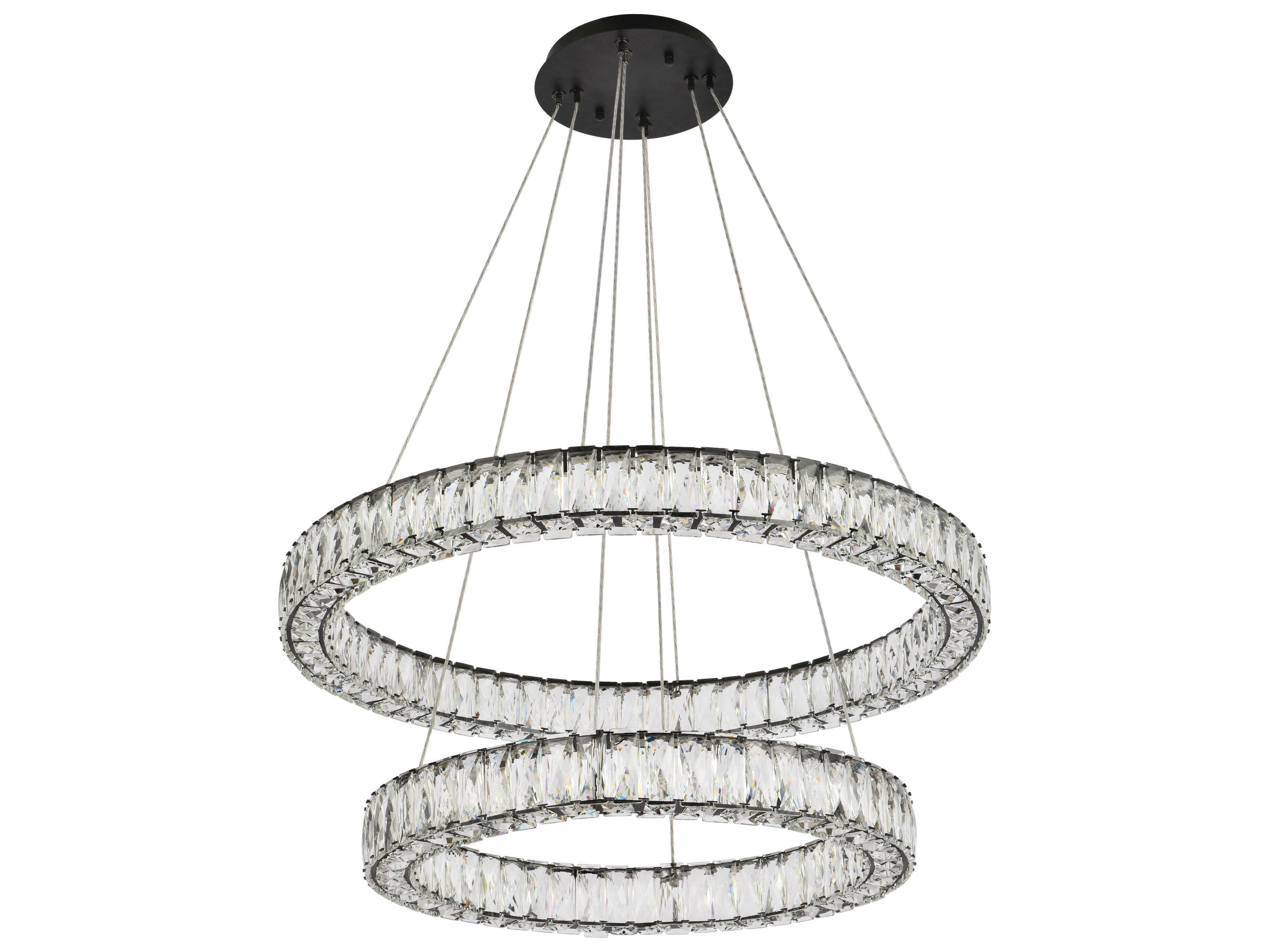 Elegant Lighting Monroe 2-Light Black Crystal LED Drum Tiered Chandelier