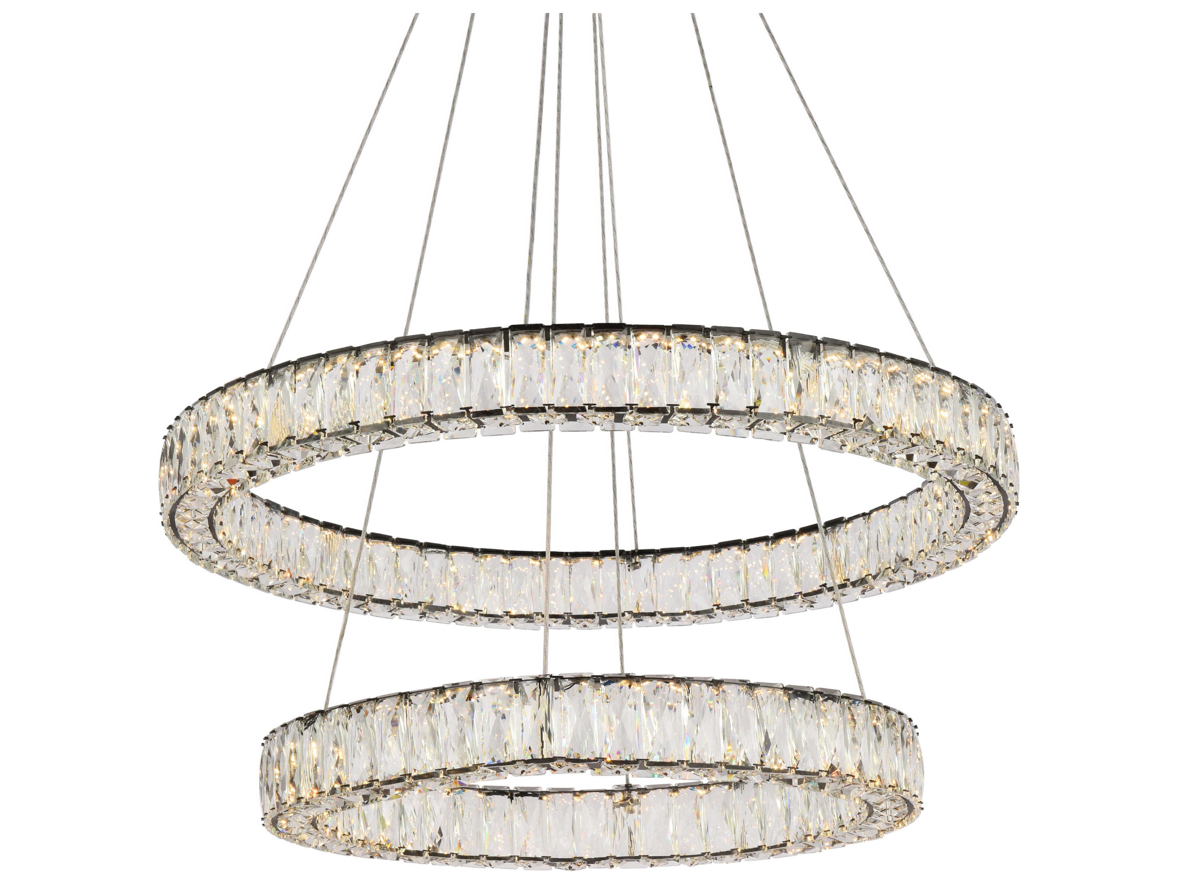 Elegant Lighting Monroe 2-Light Black Crystal LED Drum Tiered Chandelier