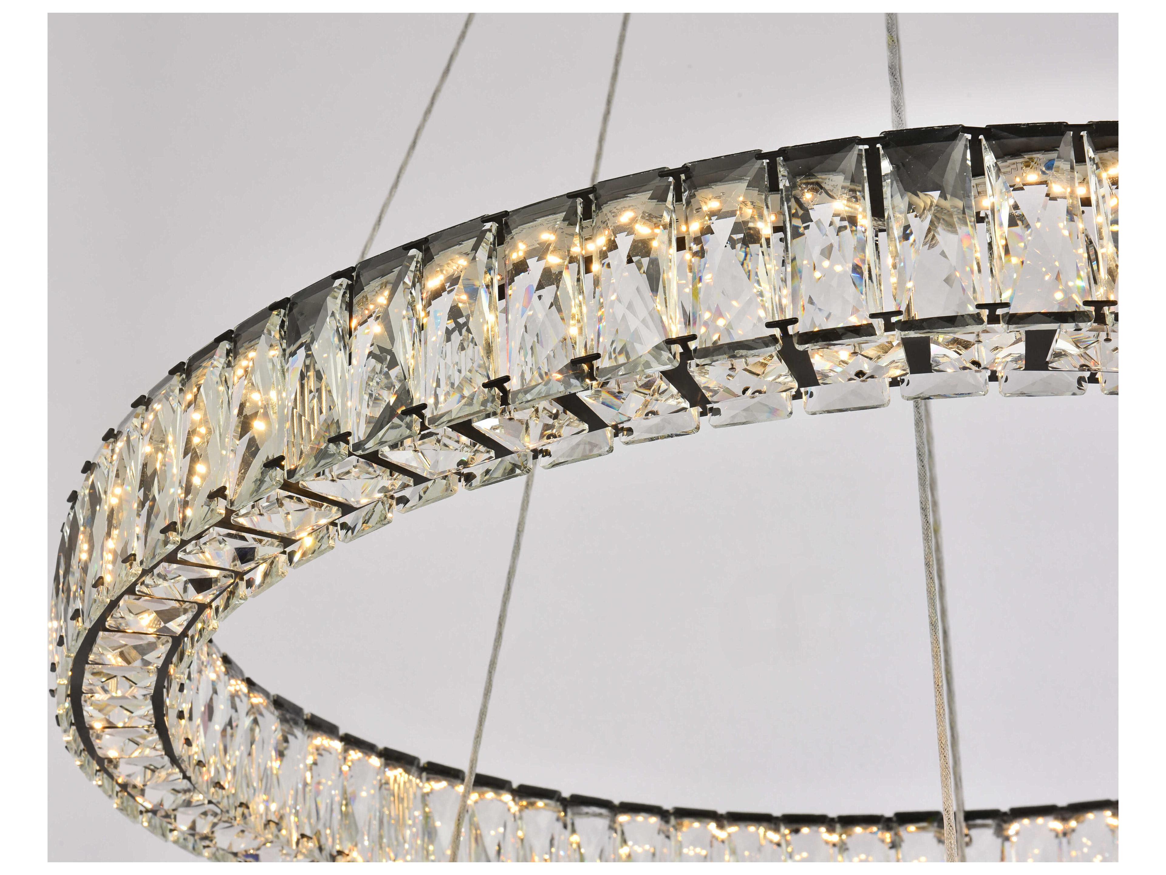 Elegant Lighting Monroe 2-Light Black Crystal LED Drum Tiered Chandelier