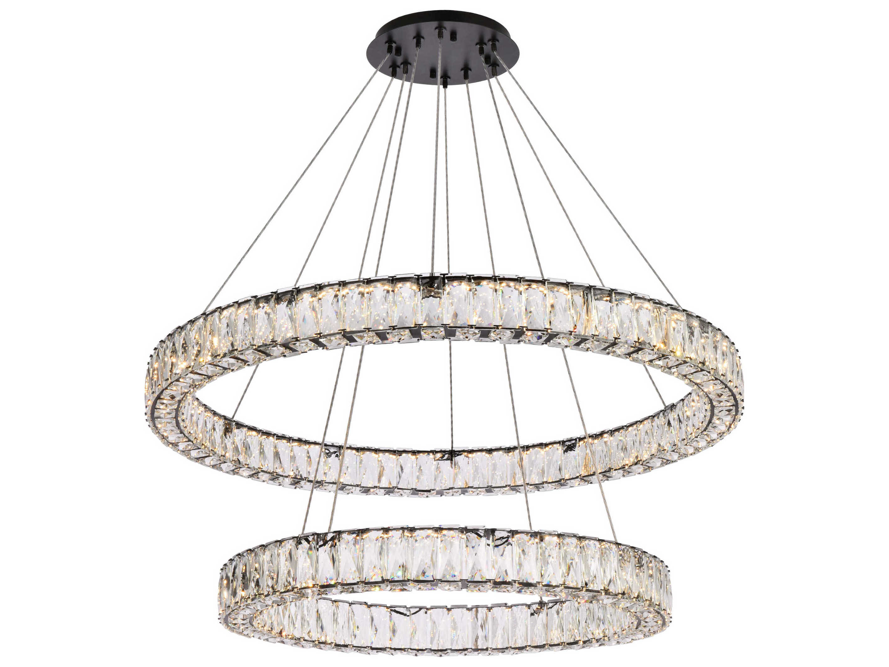 Elegant Lighting Monroe 2-Light Black Crystal LED Drum Tiered Chandelier