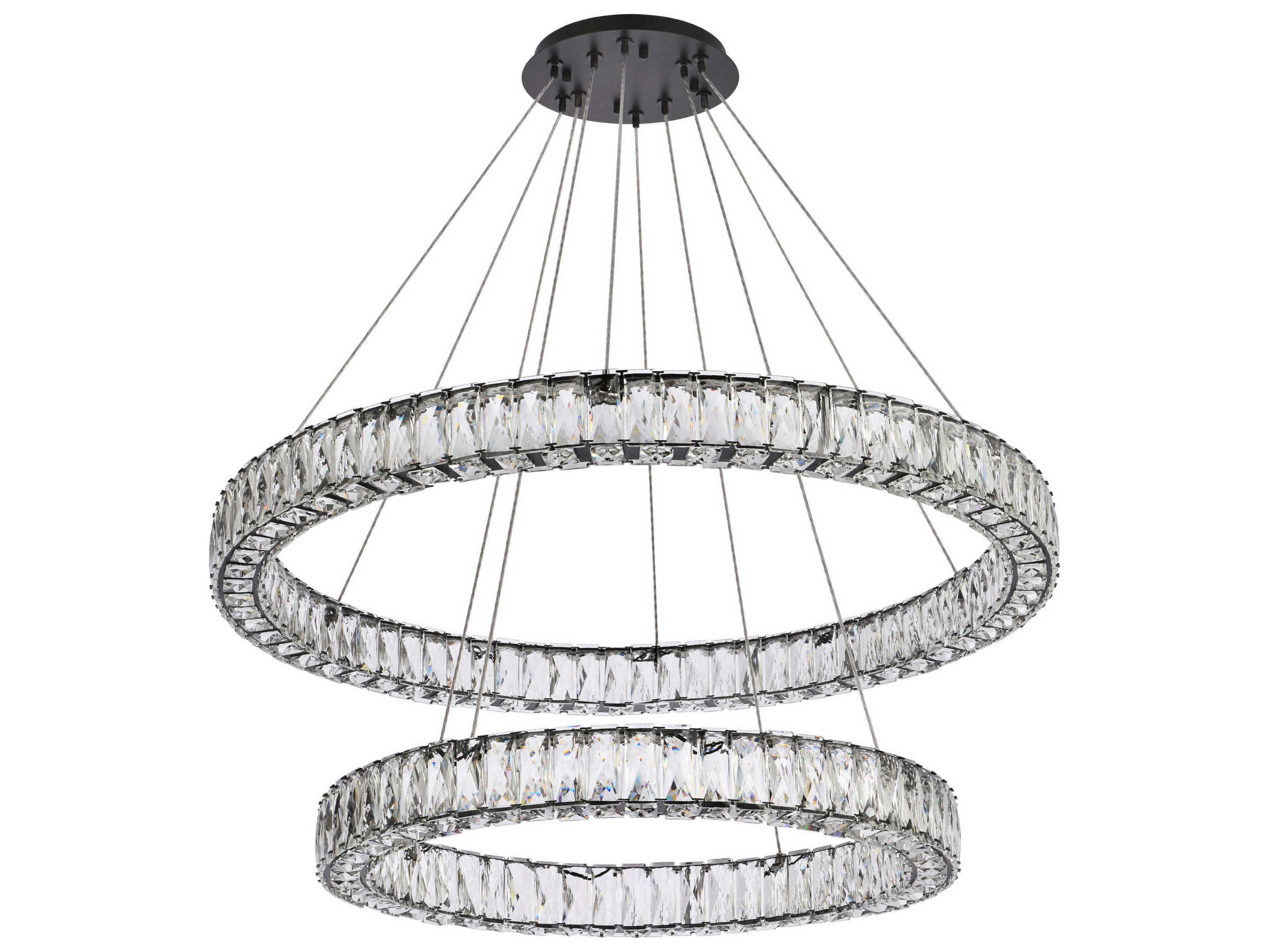 Elegant Lighting Monroe 2-Light Black Crystal LED Drum Tiered Chandelier