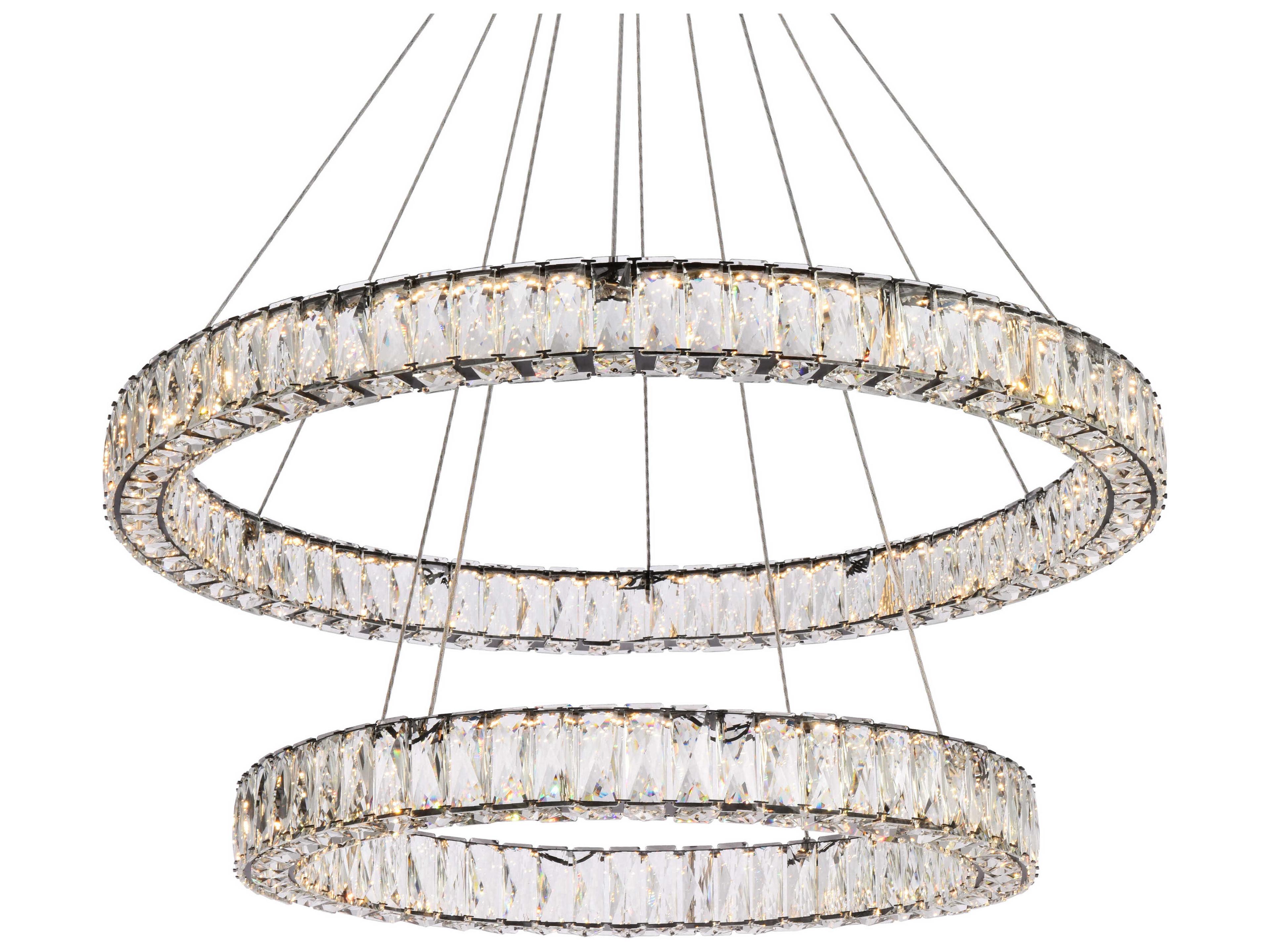 Elegant Lighting Monroe 2-Light Black Crystal LED Drum Tiered Chandelier