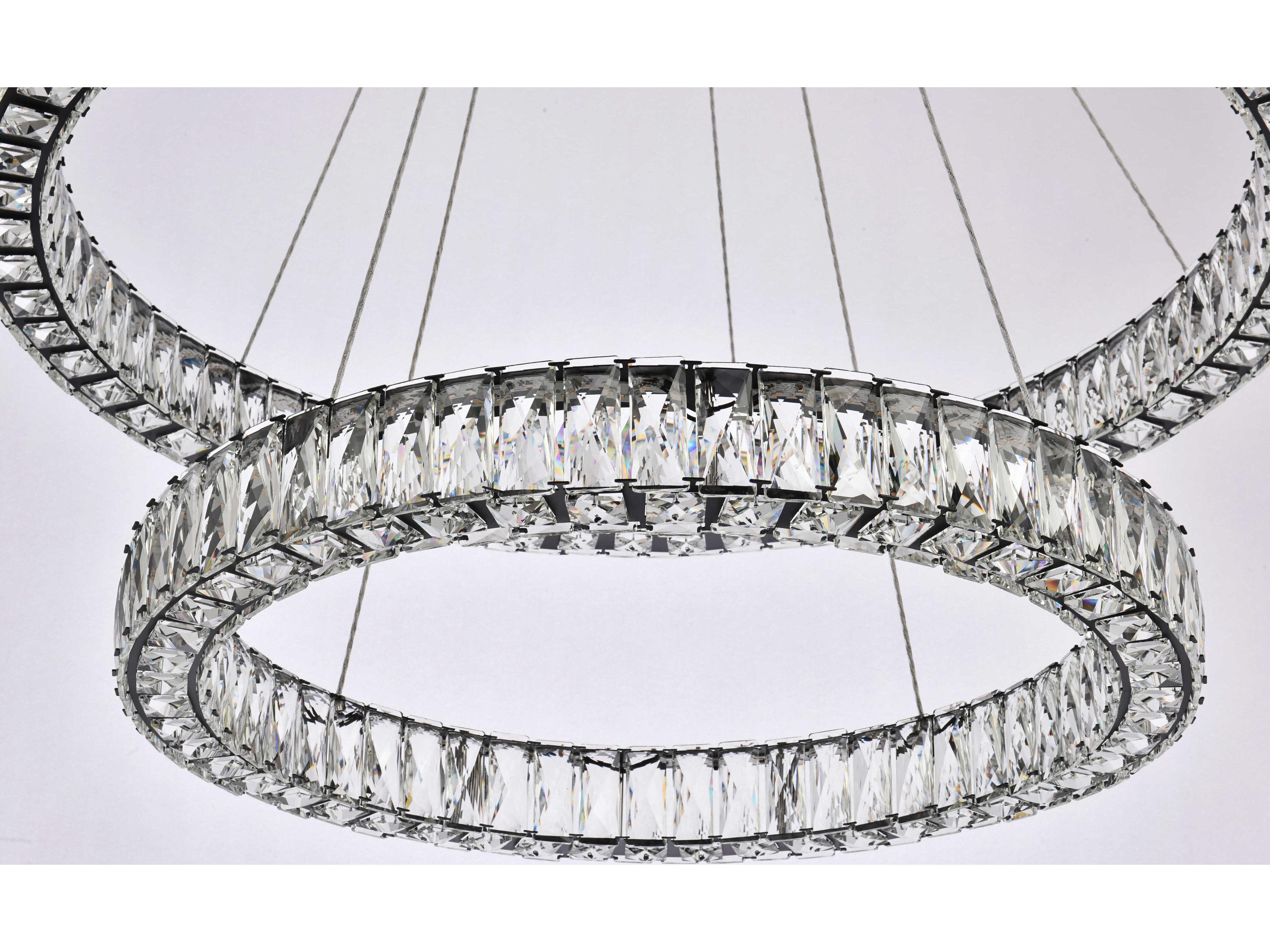 Elegant Lighting Monroe 2-Light Black Crystal LED Drum Tiered Chandelier