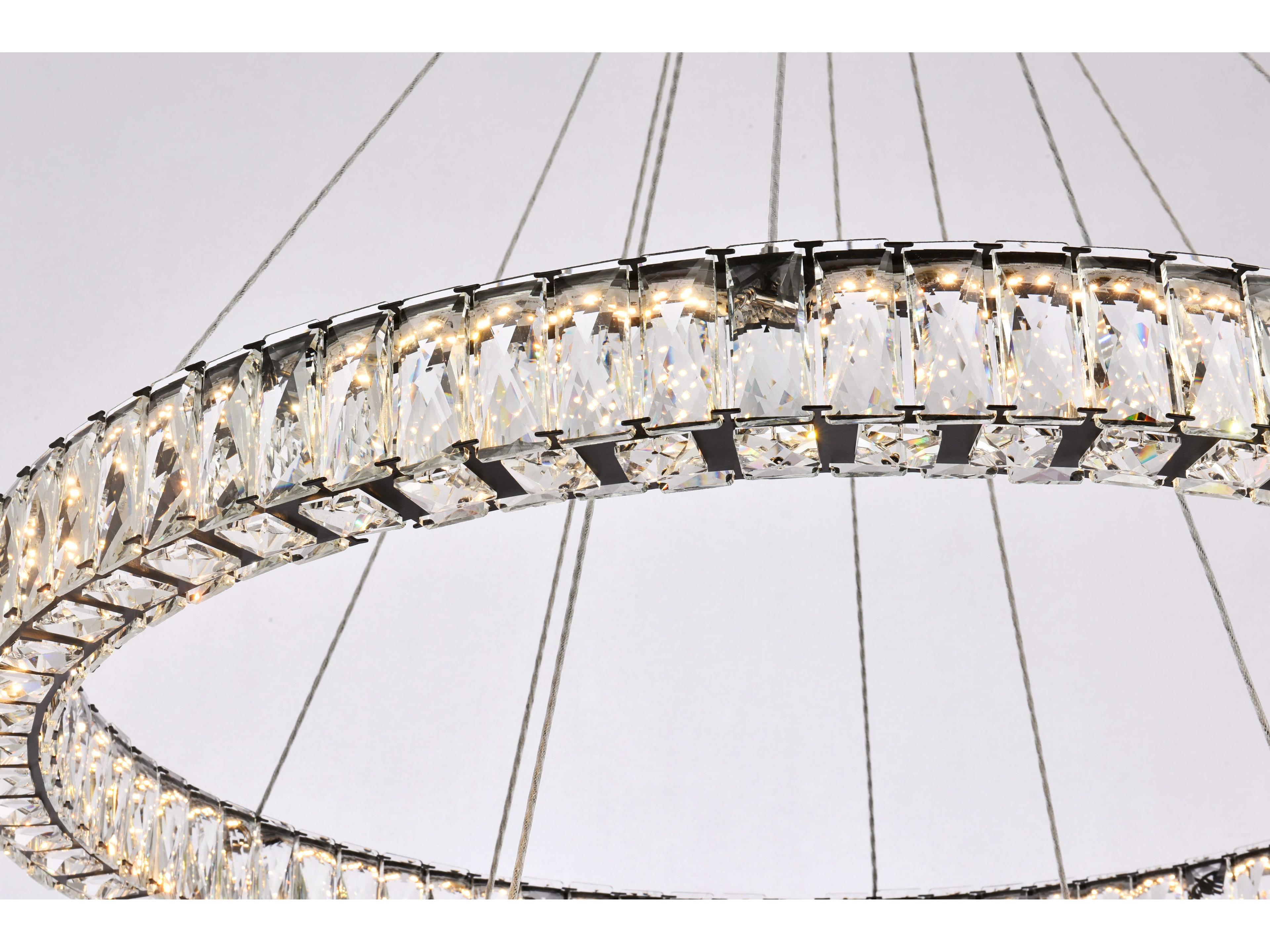 Elegant Lighting Monroe 2-Light Black Crystal LED Drum Tiered Chandelier