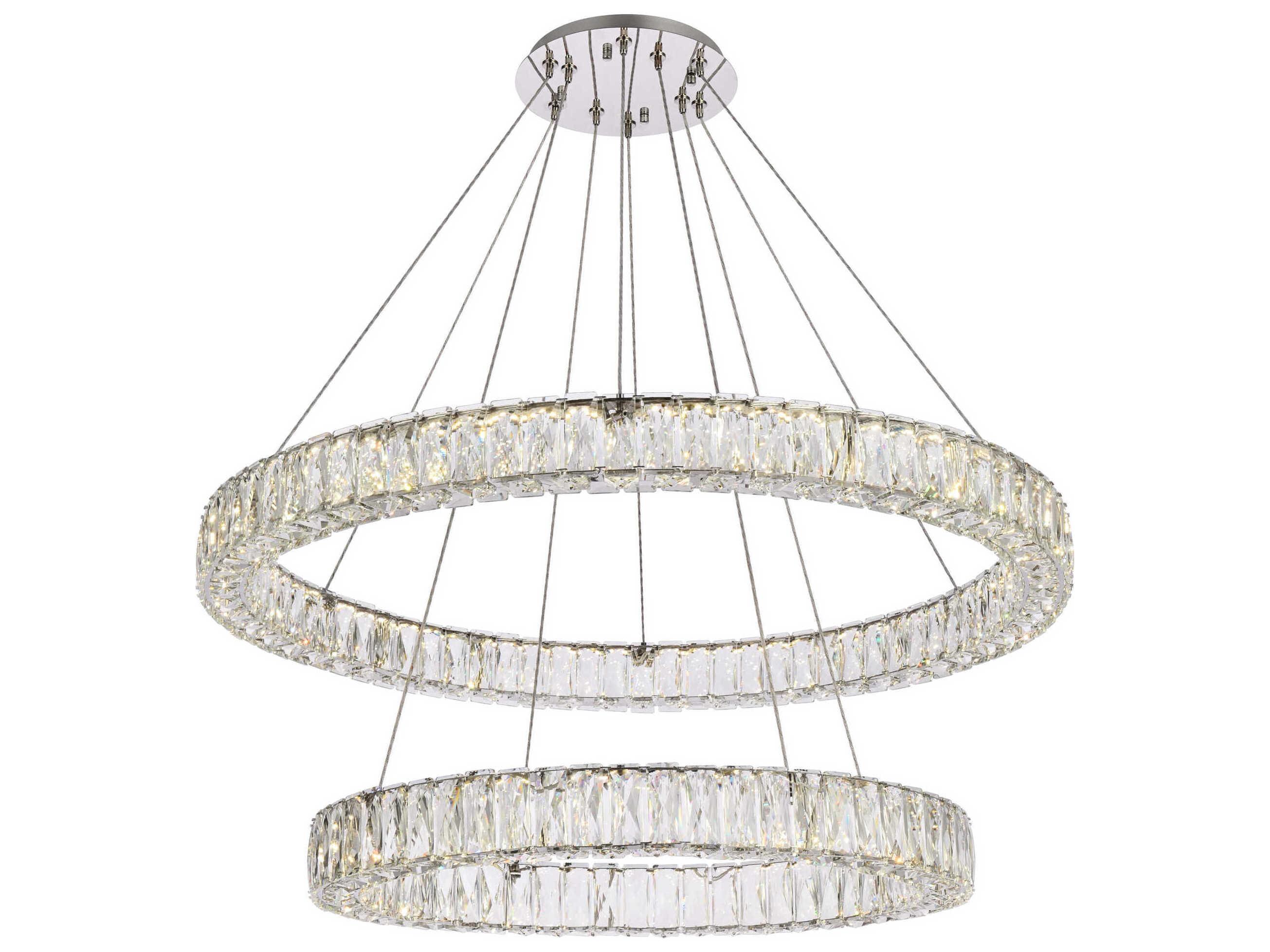 Elegant Lighting Monroe 2-Light Chrome Crystal LED Drum Tiered Chandelier