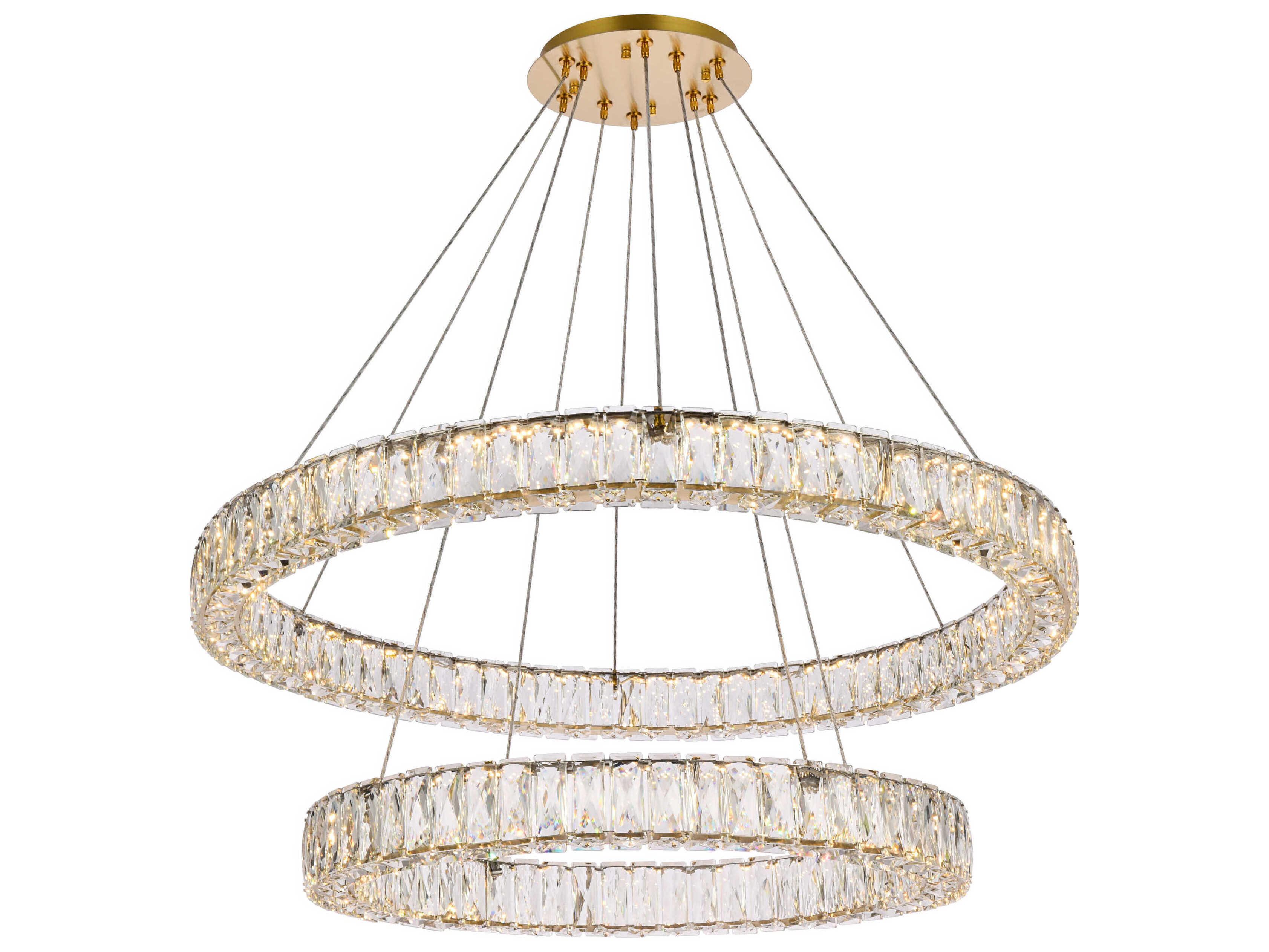 Elegant Lighting Monroe 2-Light Gold Crystal LED Drum Tiered Chandelier