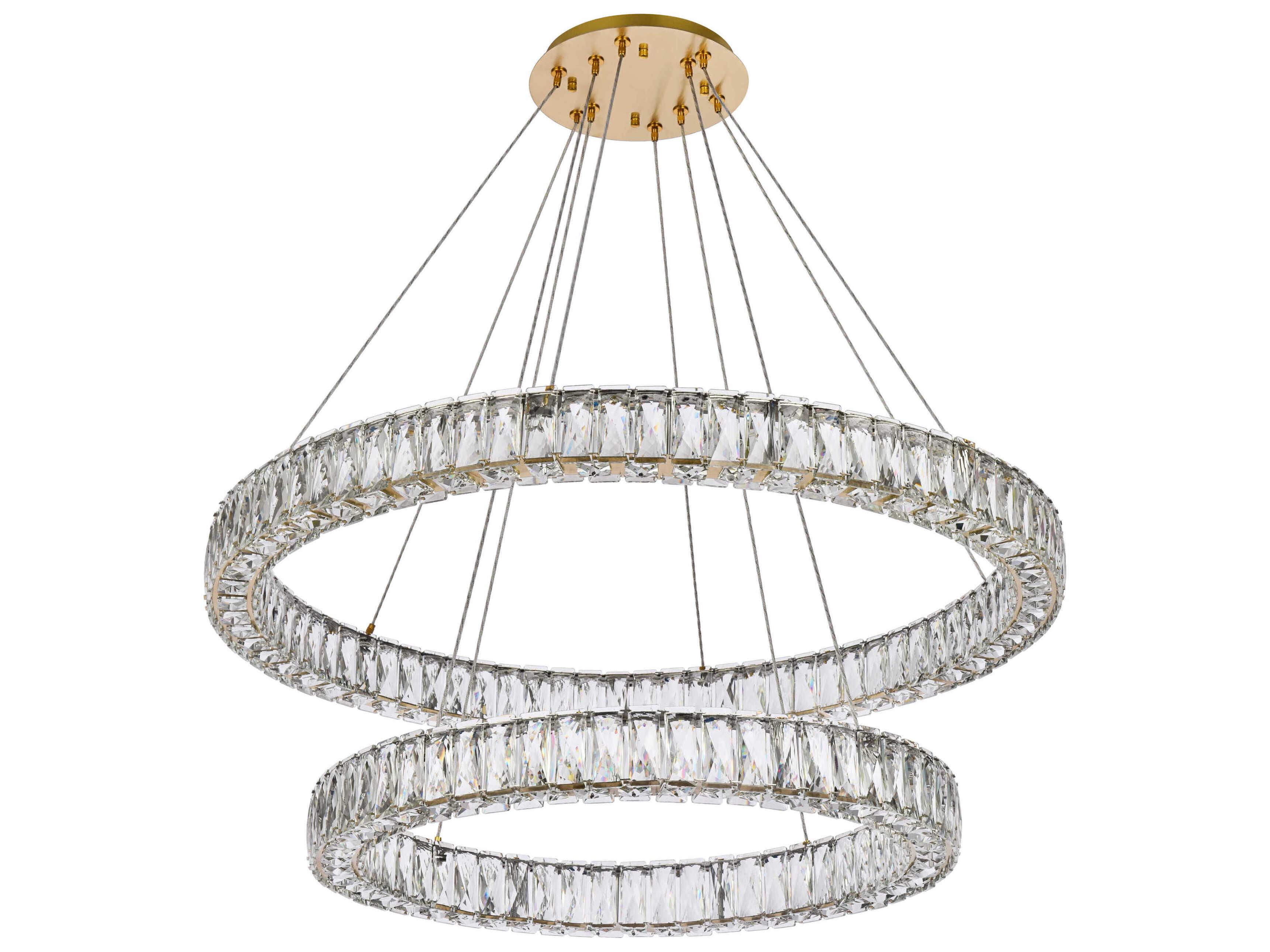 Elegant Lighting Monroe 2-Light Gold Crystal LED Drum Tiered Chandelier