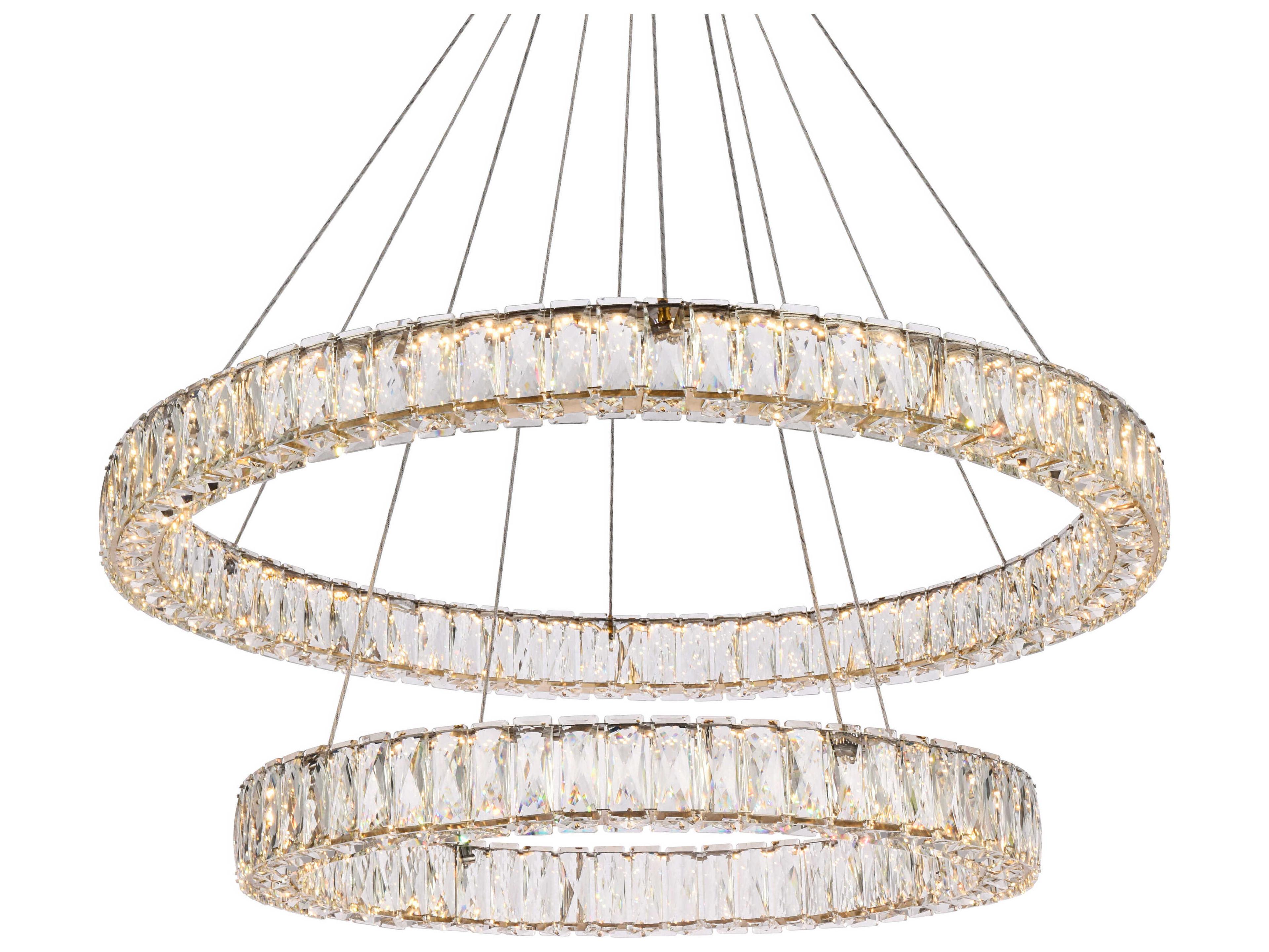 Elegant Lighting Monroe 2-Light Gold Crystal LED Drum Tiered Chandelier