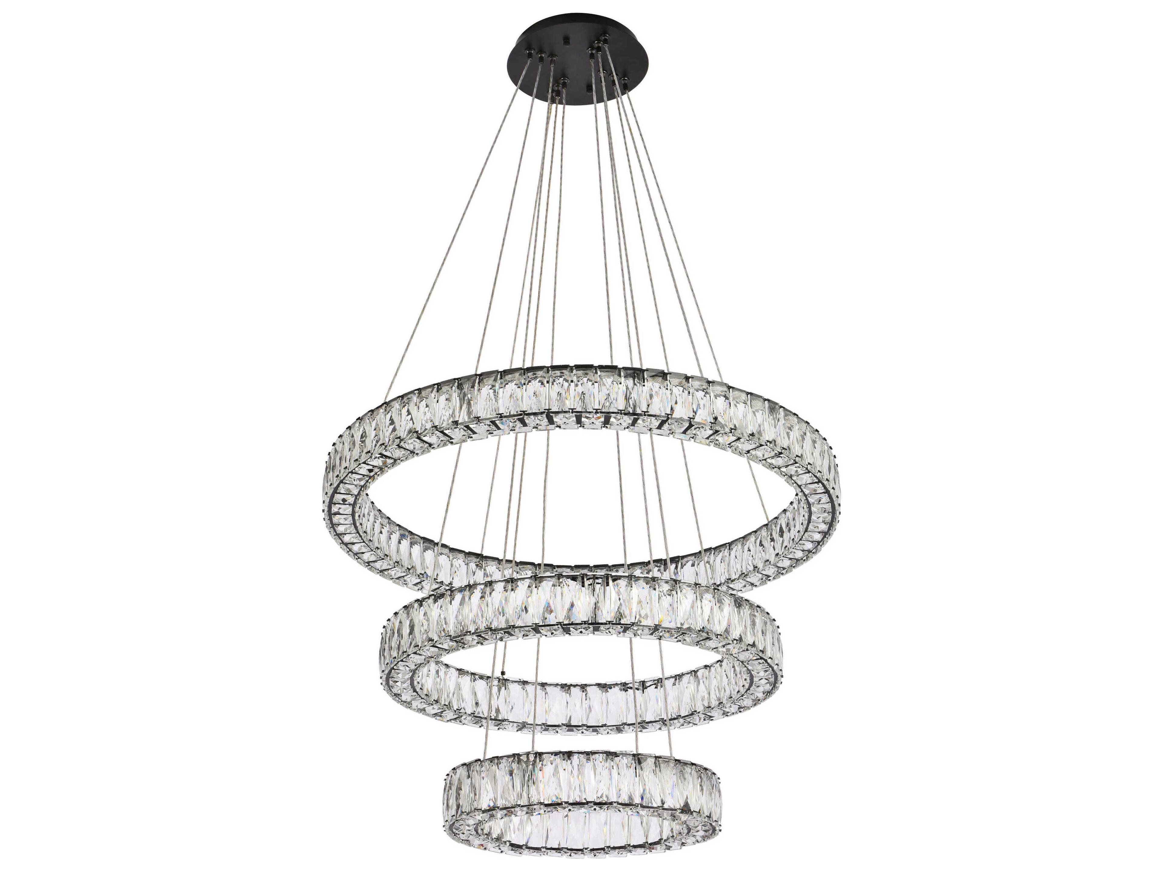 Elegant Lighting Monroe 3-Light Black Crystal LED Drum Tiered Chandelier