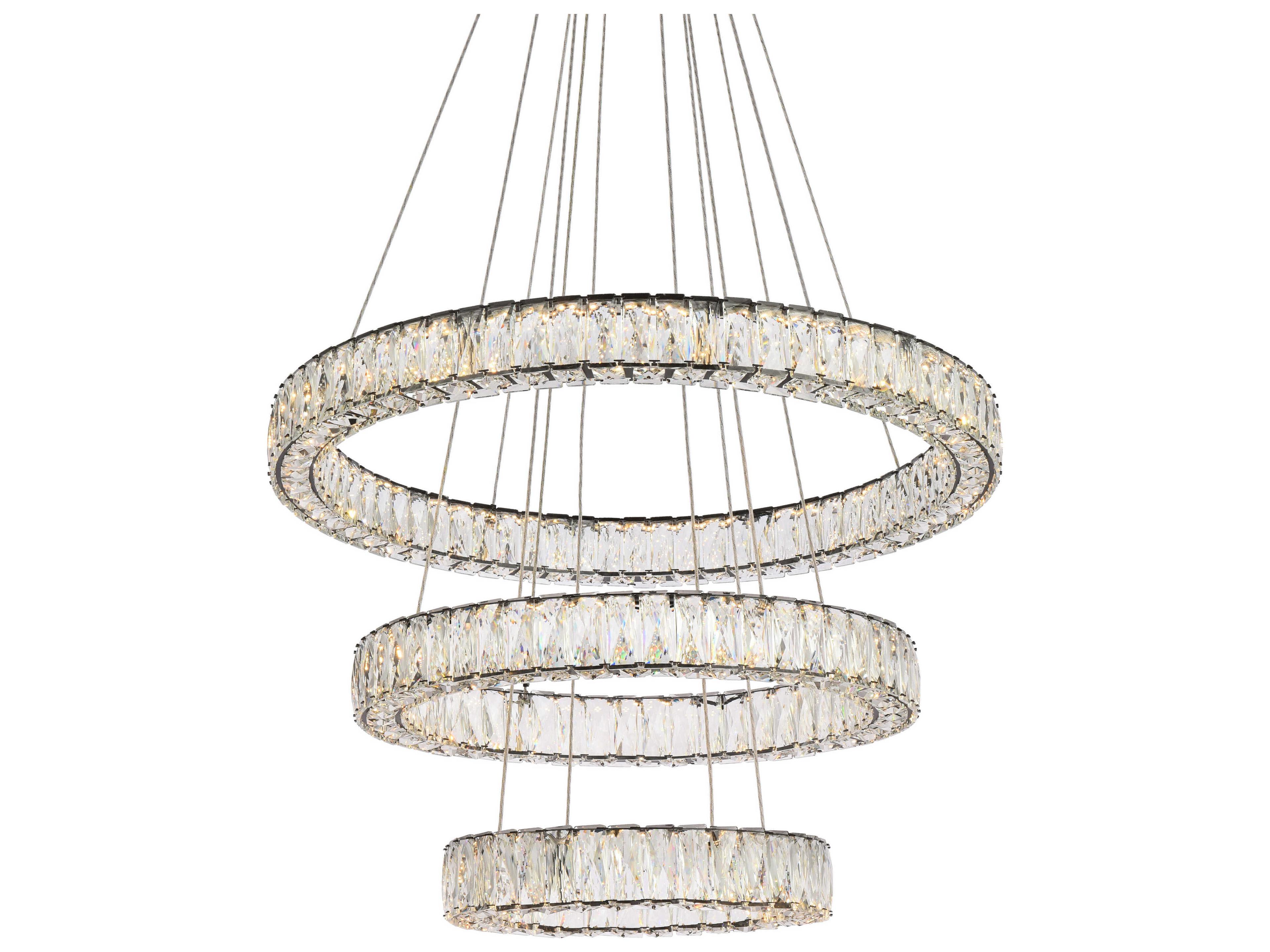 Elegant Lighting Monroe 3-Light Black Crystal LED Drum Tiered Chandelier