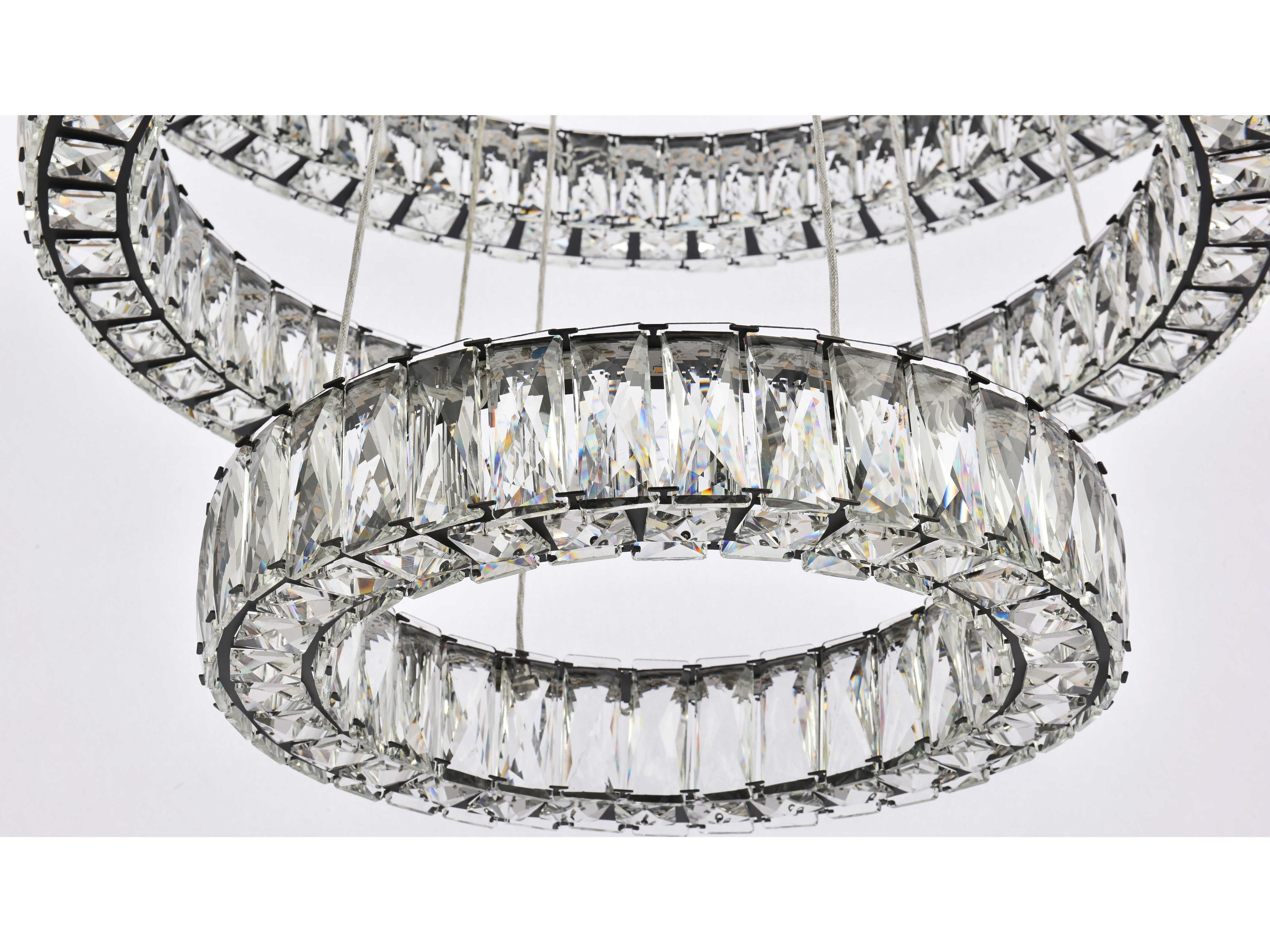 Elegant Lighting Monroe 3-Light Black Crystal LED Drum Tiered Chandelier
